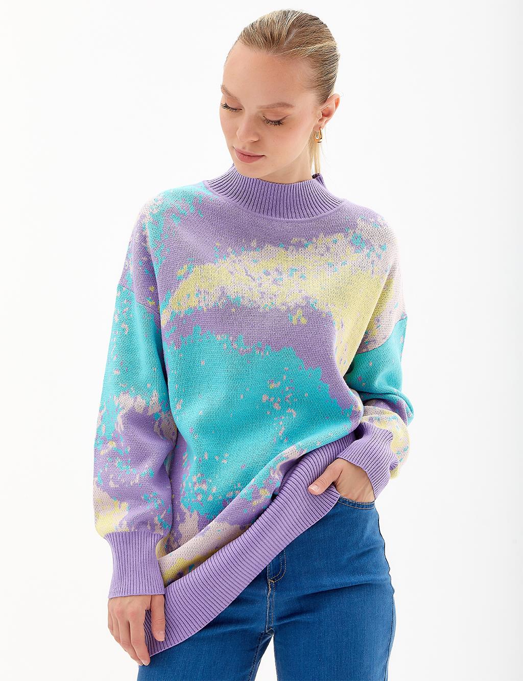 Exclusive Abstract Pattern Knitwear Tunic Lilac