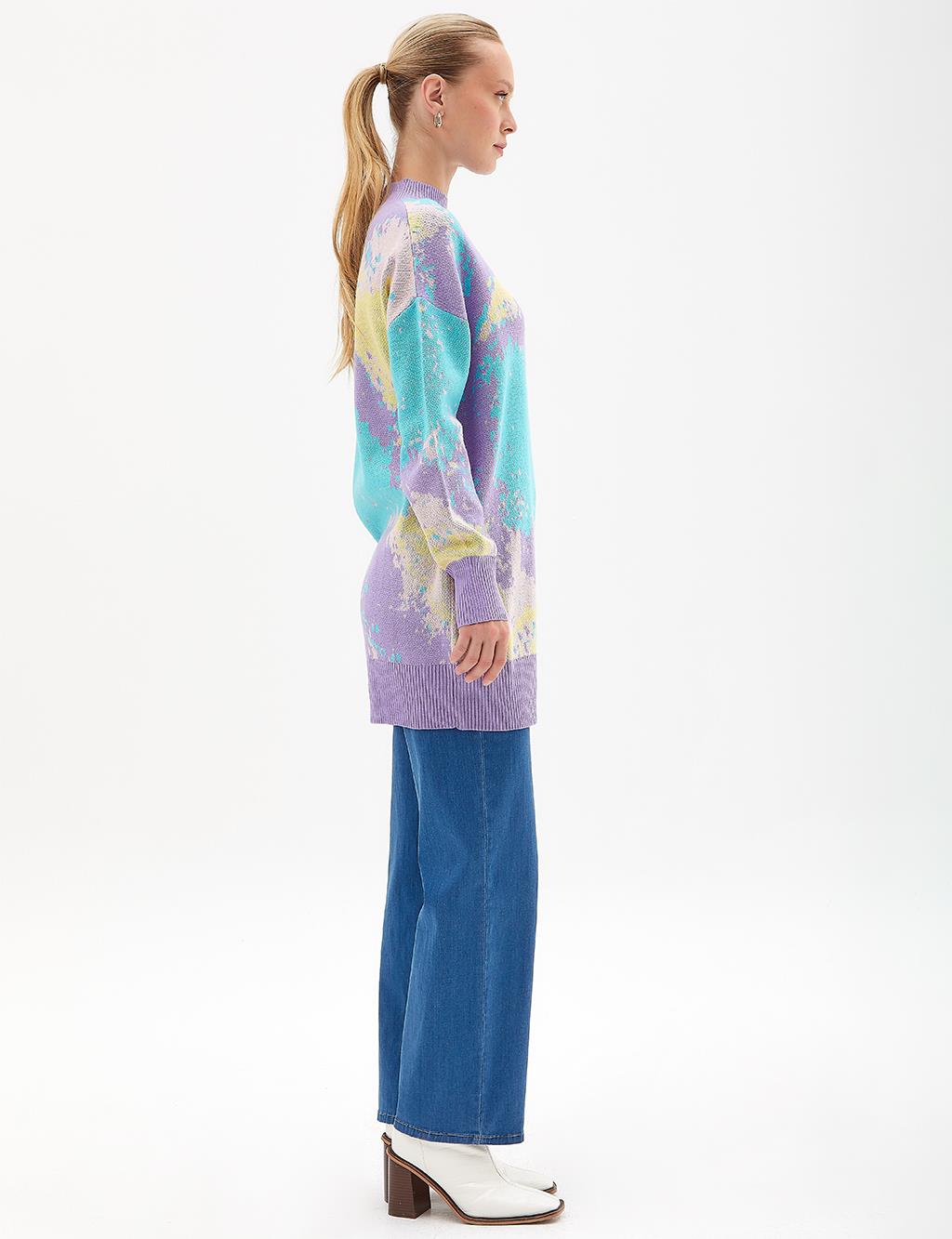 Exclusive Abstract Pattern Knitwear Tunic Lilac
