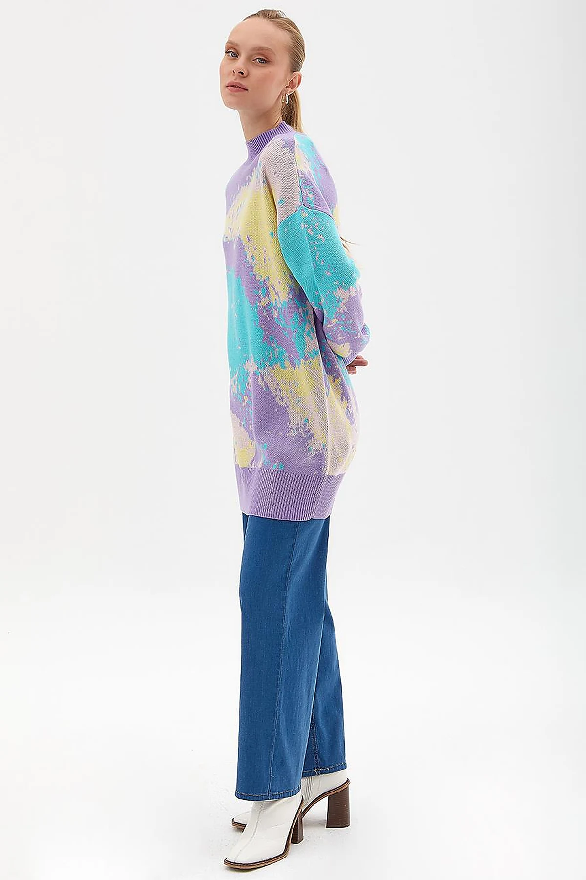 Exclusive Soyut Desen Triko Tunik Lila