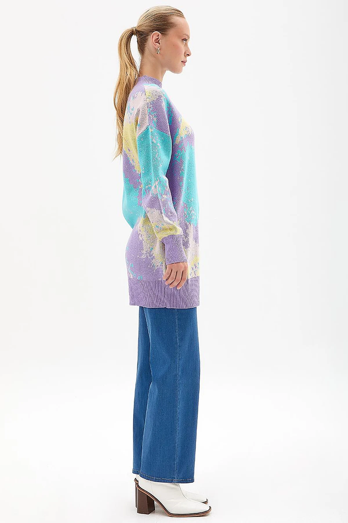Exclusive Soyut Desen Triko Tunik Lila