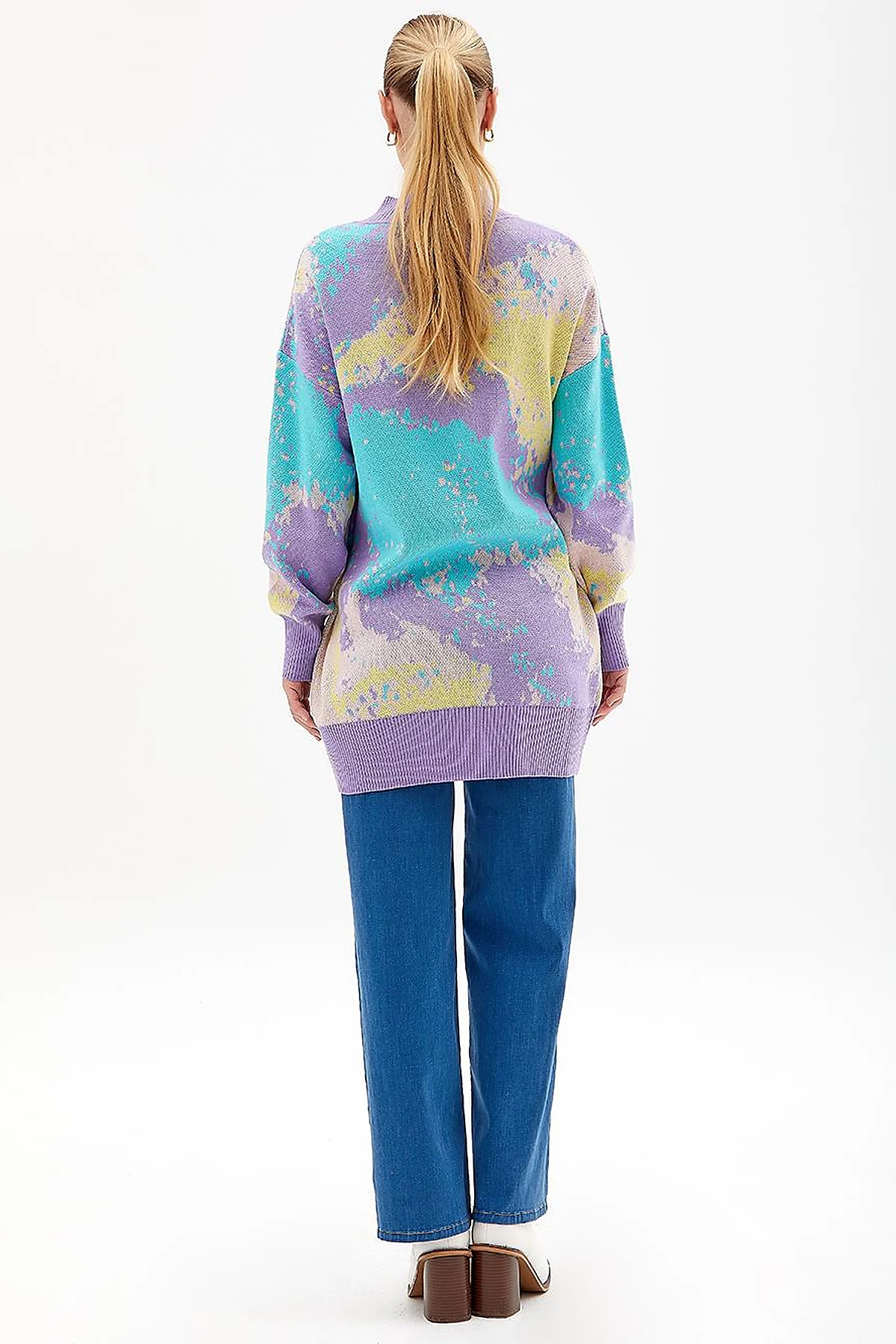 Exclusive Soyut Desen Triko Tunik Lila