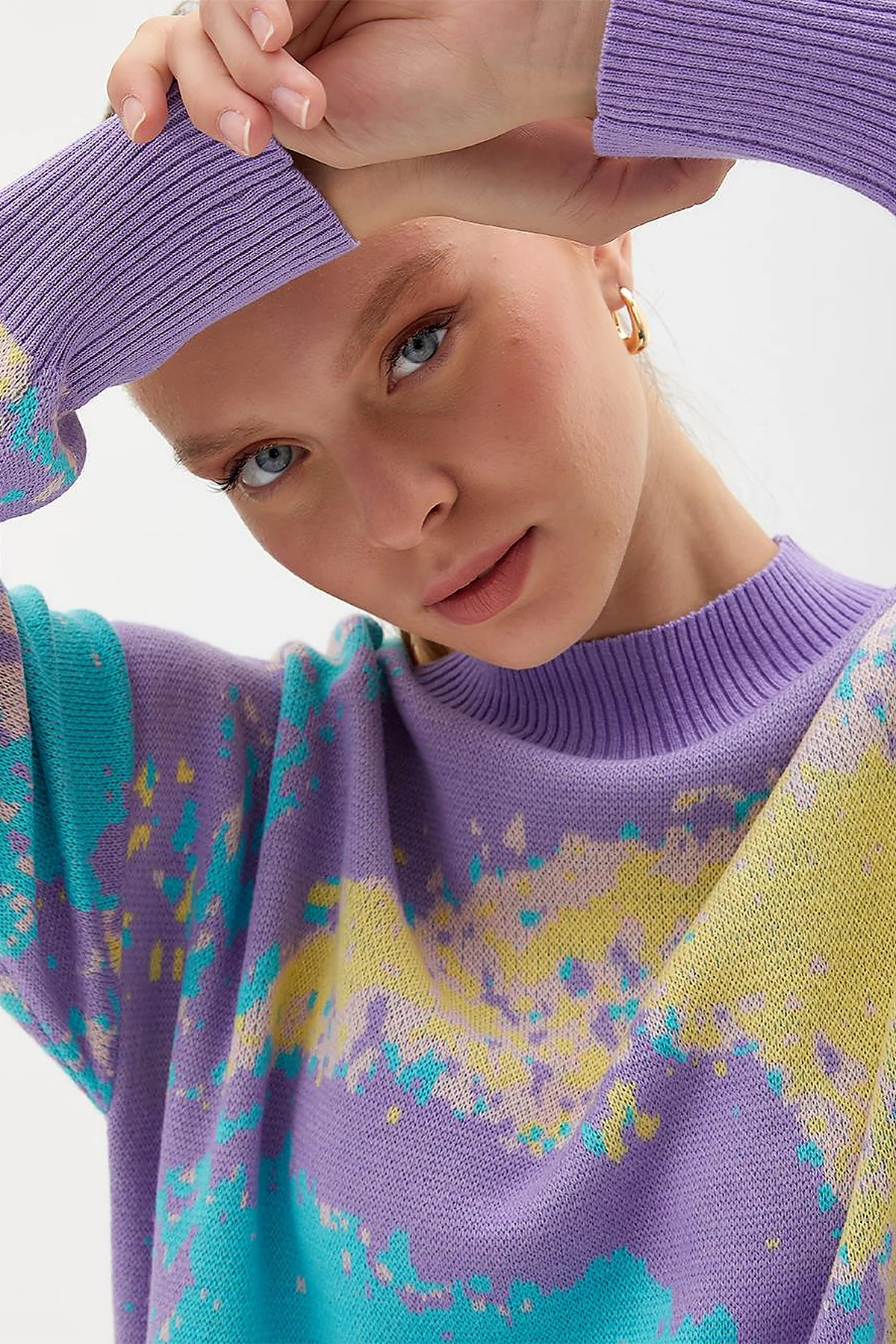 Exclusive Soyut Desen Triko Tunik Lila