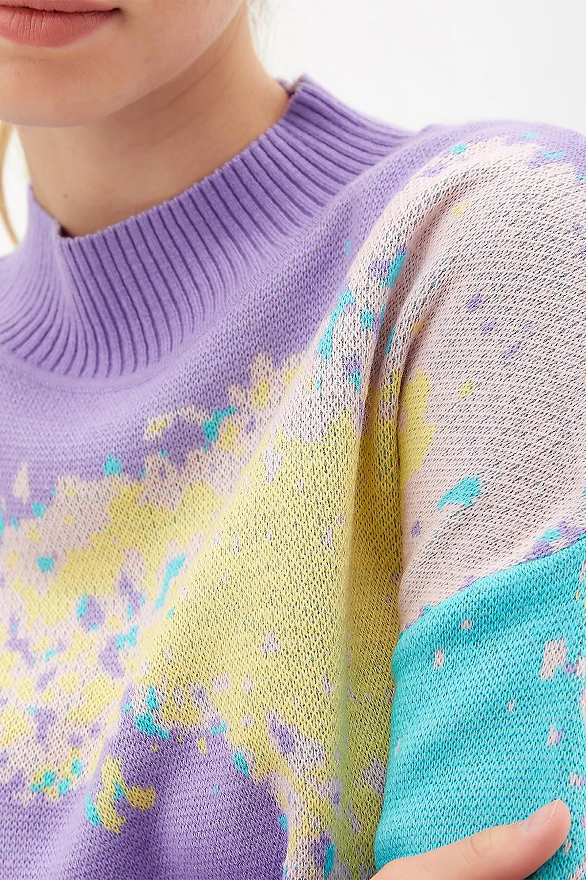 Exclusive Soyut Desen Triko Tunik Lila
