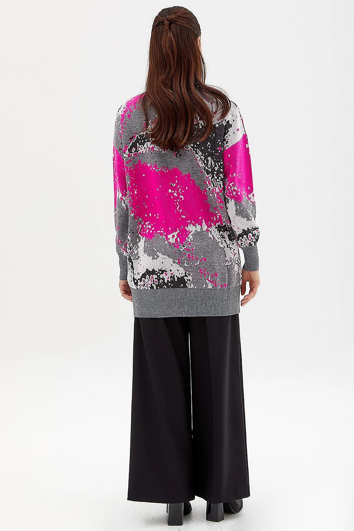 Exclusive Soyut Desen Triko Tunik  Gri