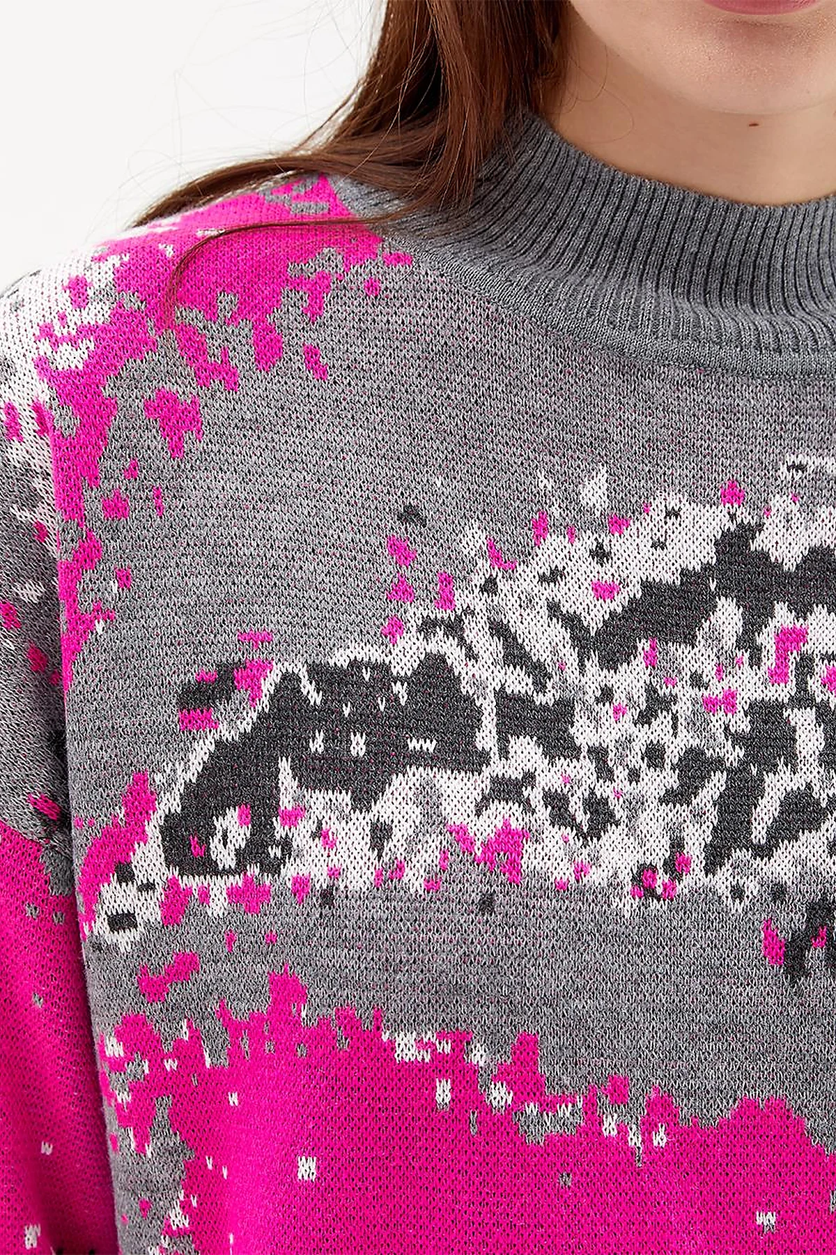 Exclusive Soyut Desen Triko Tunik  Gri