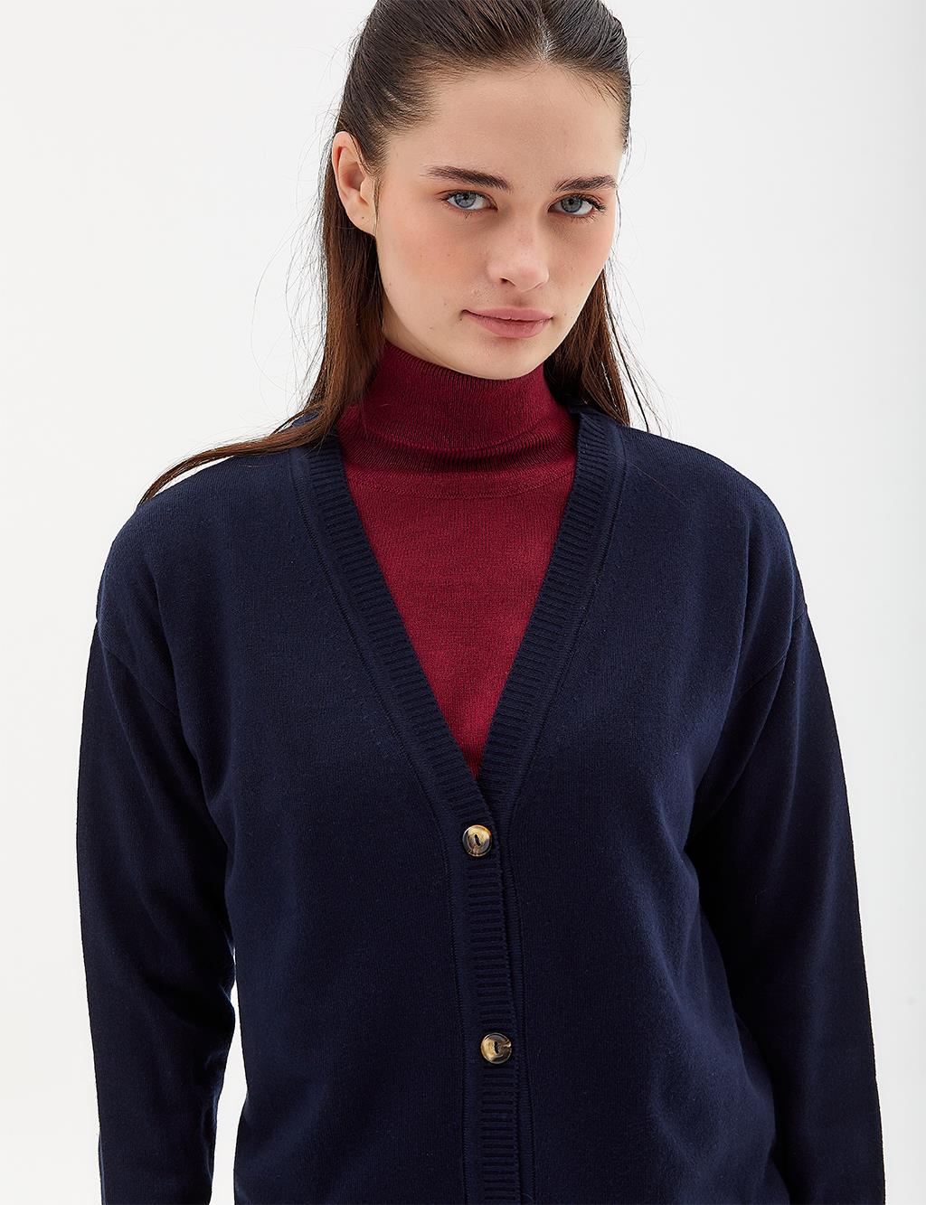 Basic Knitwear Cardigan Navy Blue