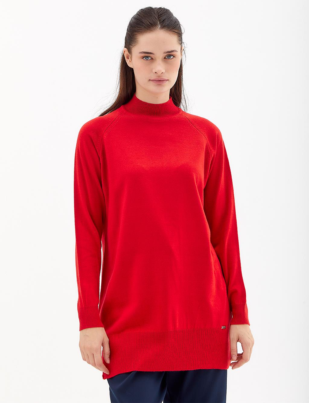 Half Turtleneck Knitwear Tunic Red