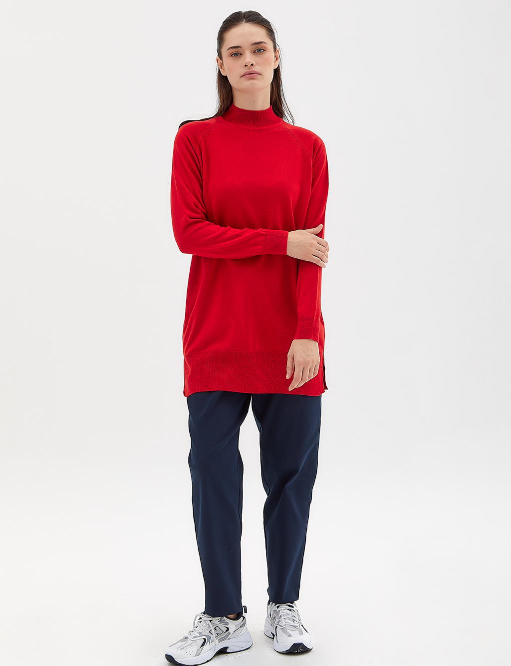 Half Turtleneck Knitwear Tunic Red