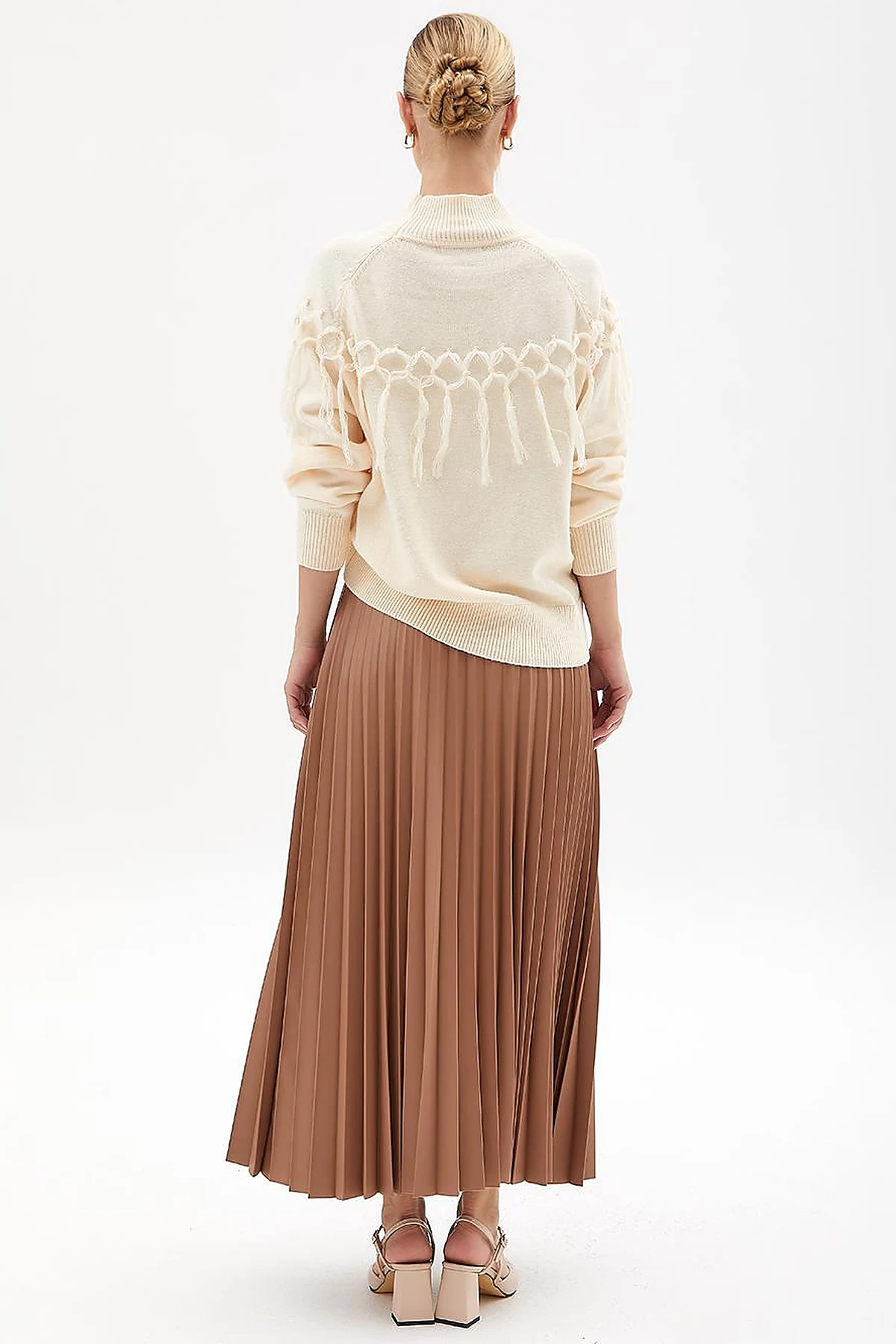 Faux Leather Pleated Skirt Beige
