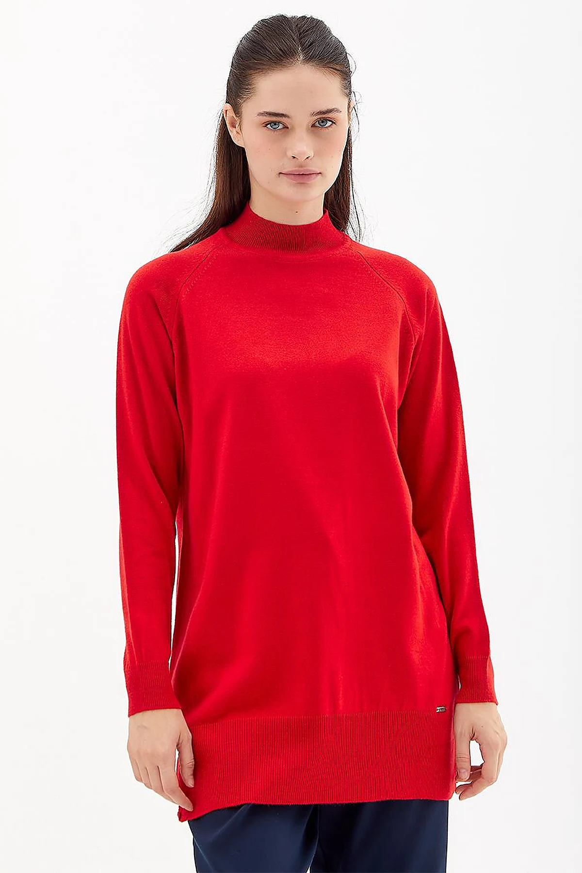 Half Turtleneck Knitwear Tunic Red