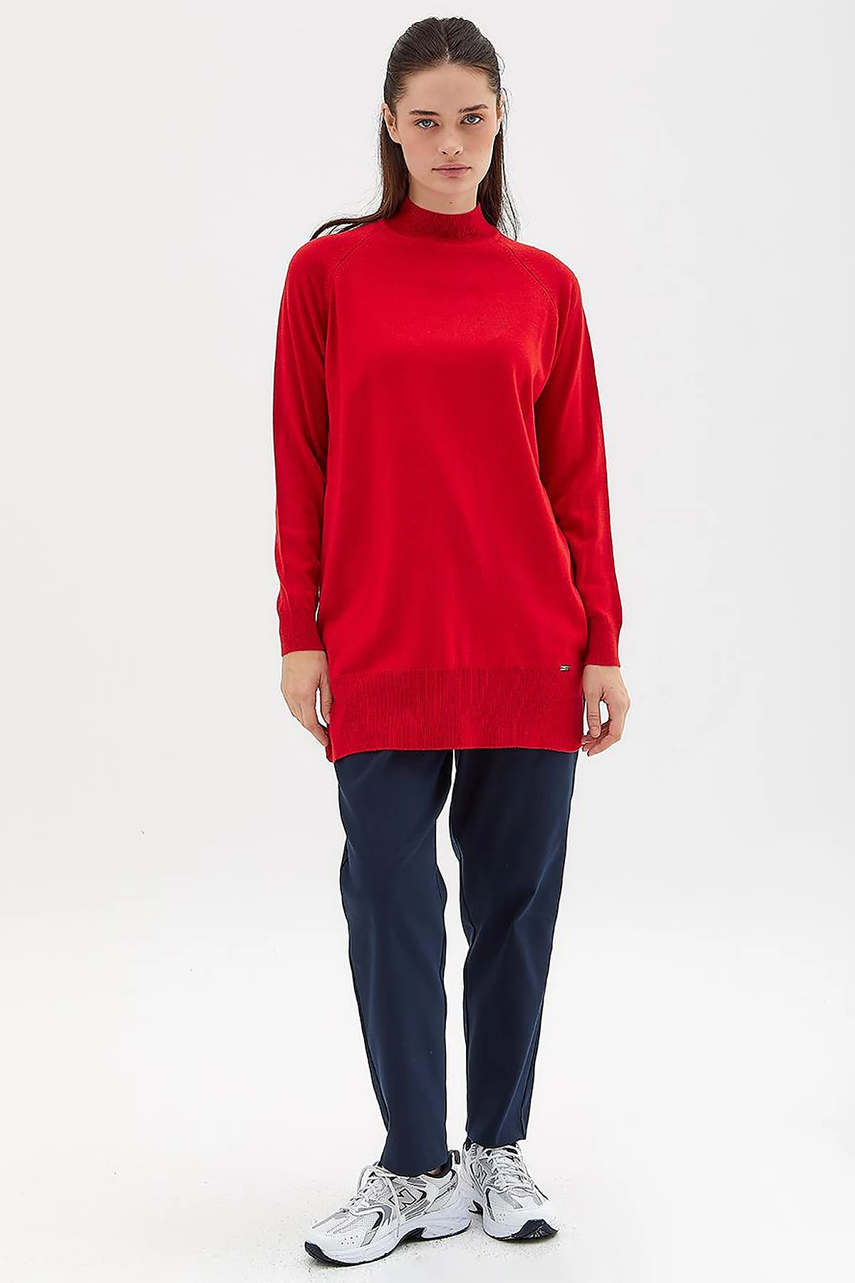 Half Turtleneck Knitwear Tunic Red