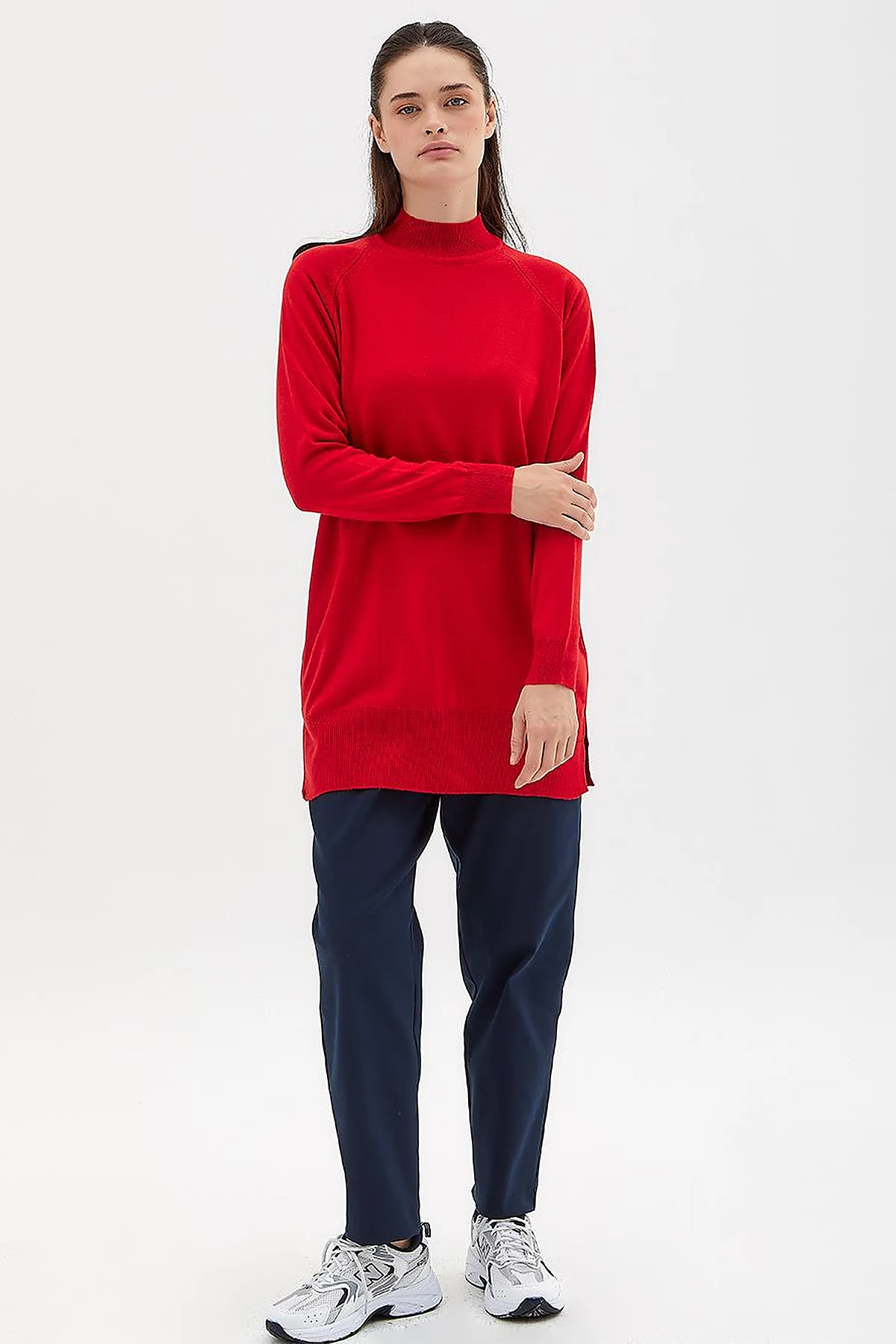Half Turtleneck Knitwear Tunic Red