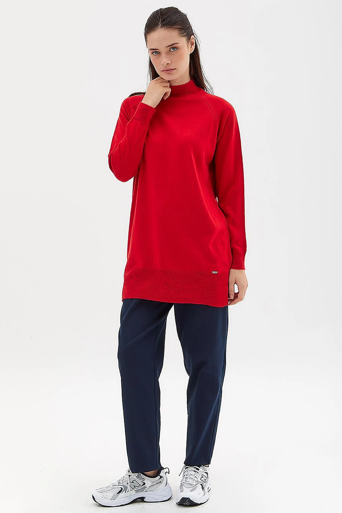 Half Turtleneck Knitwear Tunic Red