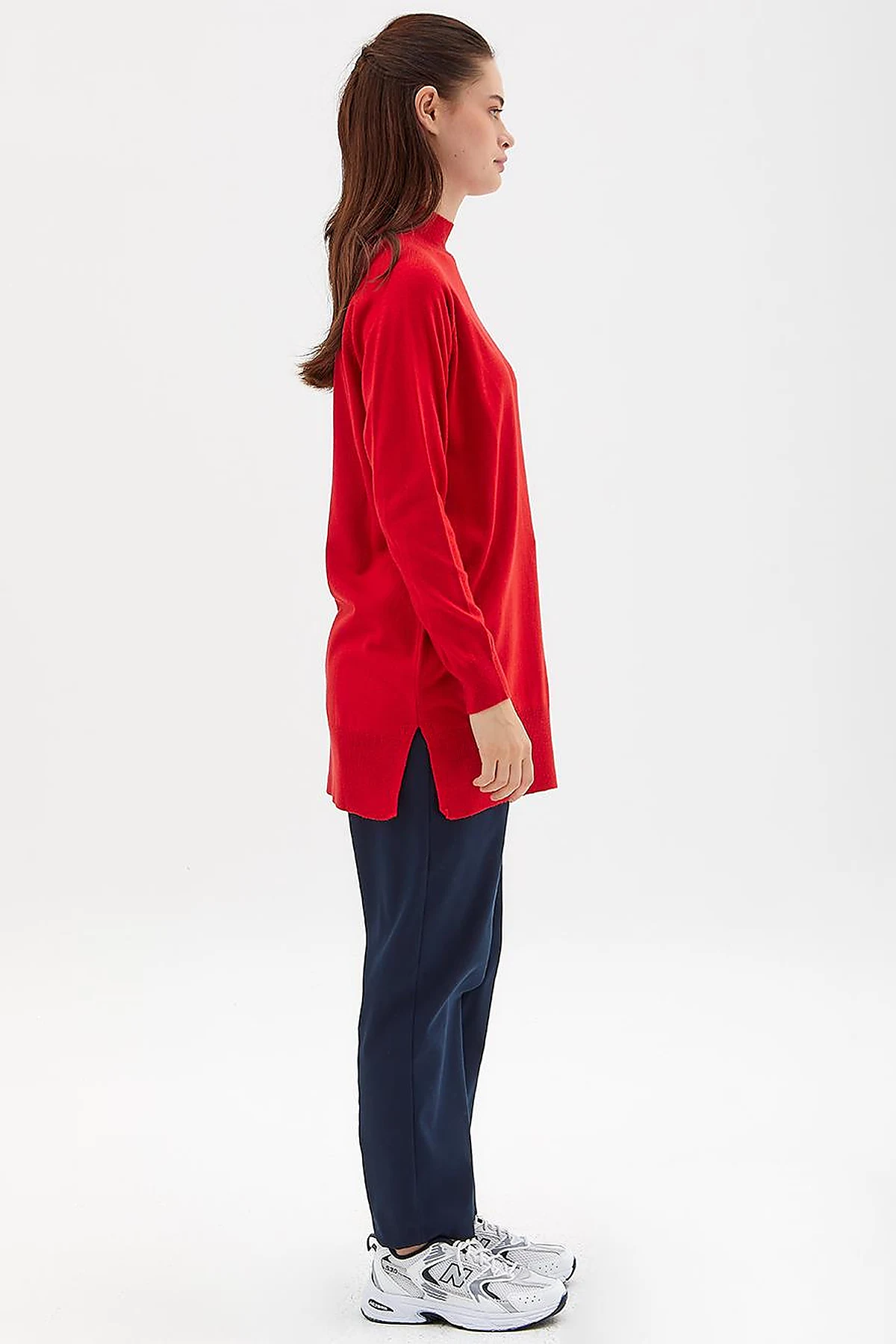 Half Turtleneck Knitwear Tunic Red