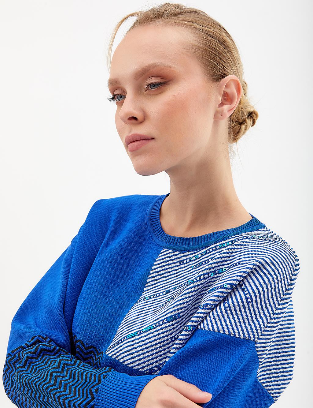 Half Turtleneck Knitwear Tunic Sax