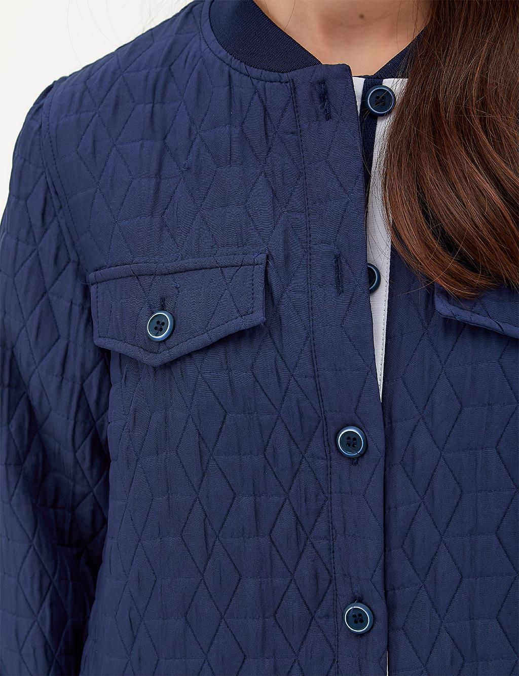 Quilted College Collar Jacket Navy Blue