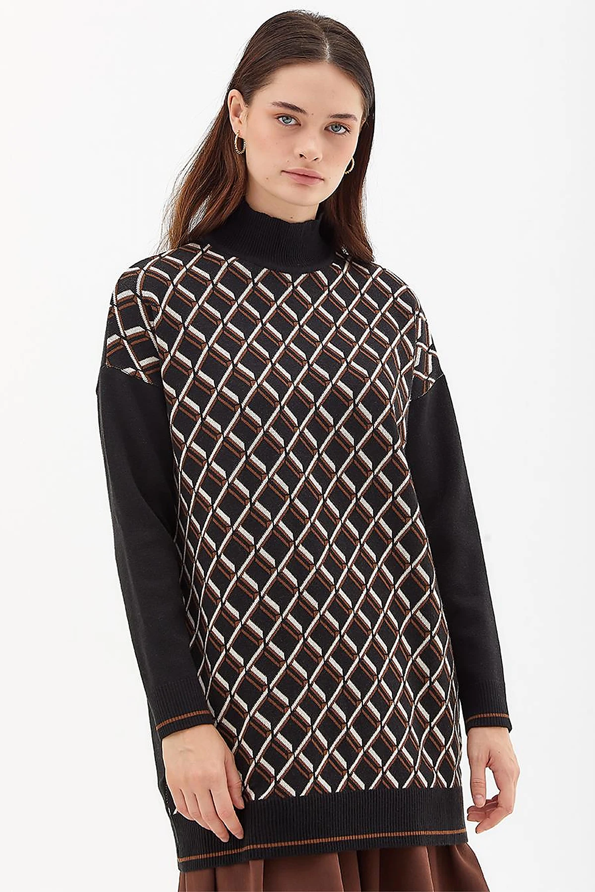 Baklava Pattern Knitwear Tunıc Black