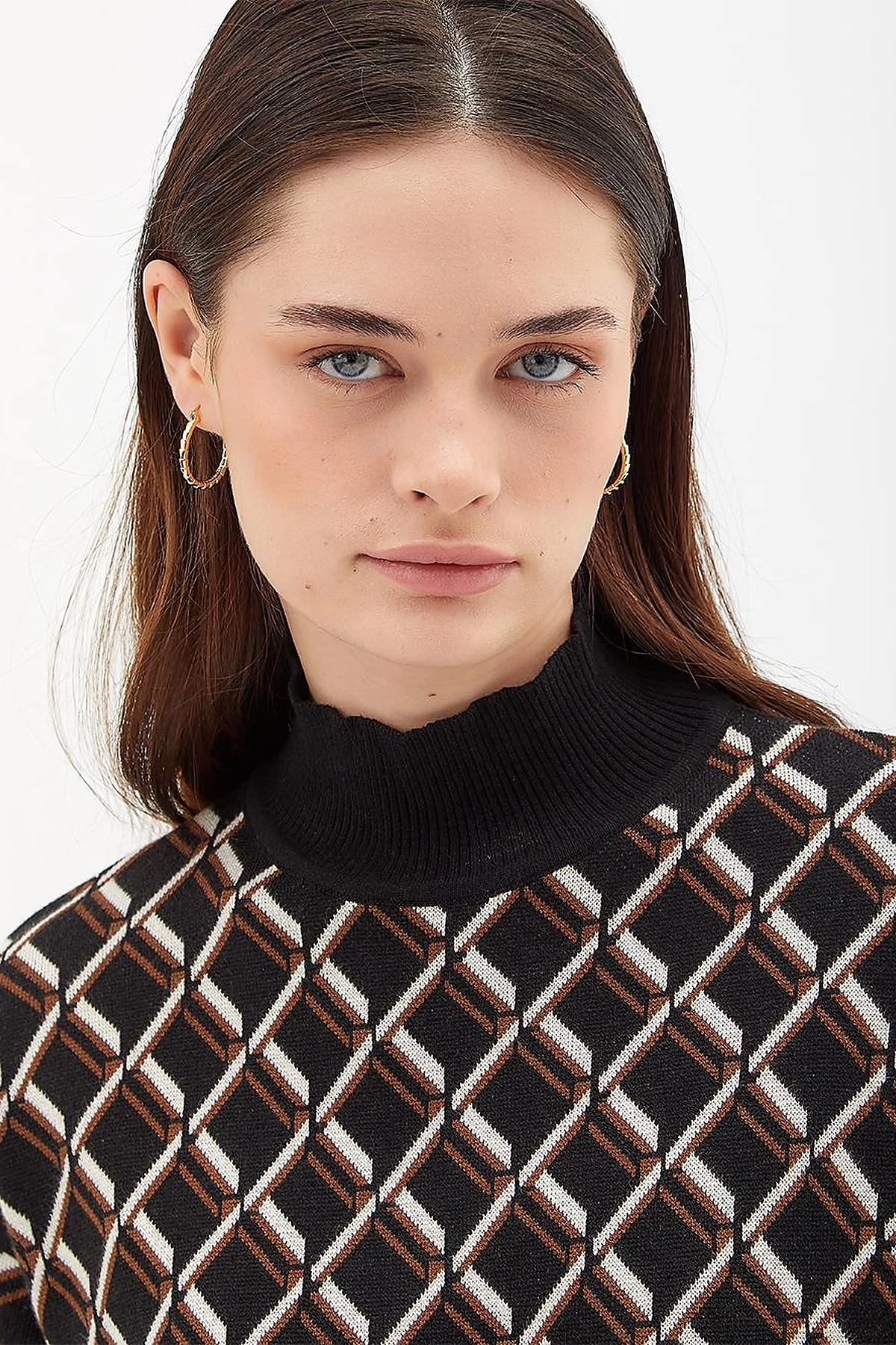 Baklava Pattern Knitwear Tunıc Black
