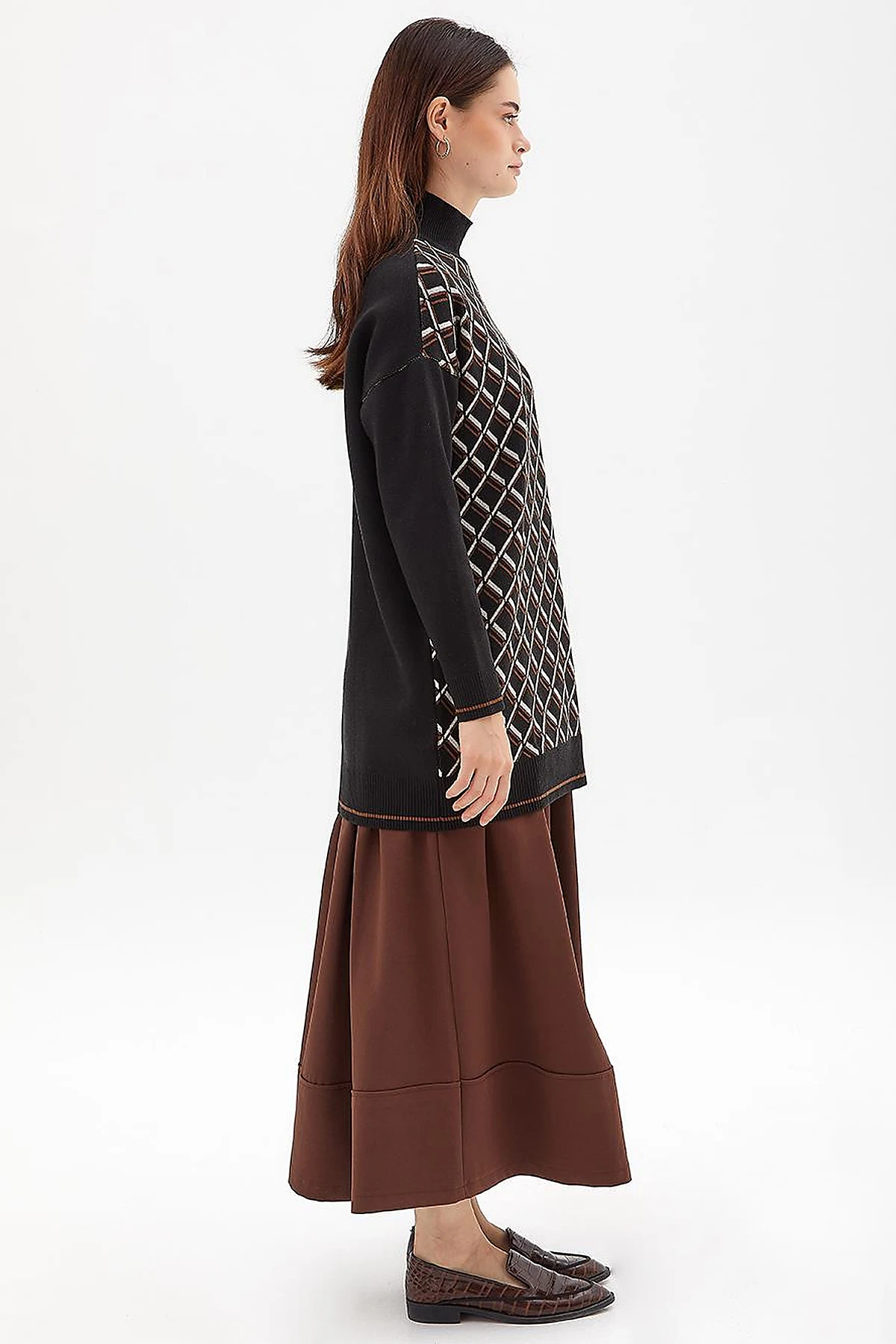 Baklava Pattern Knitwear Tunıc Black