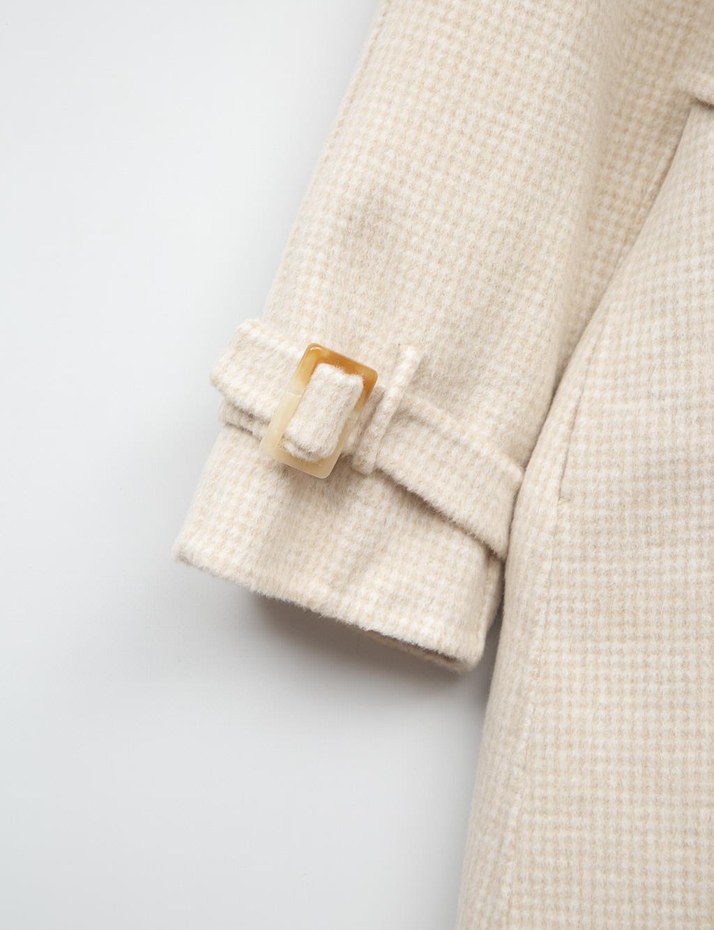 Premium High Collar Double Breasted Belted Stash Coat Cream