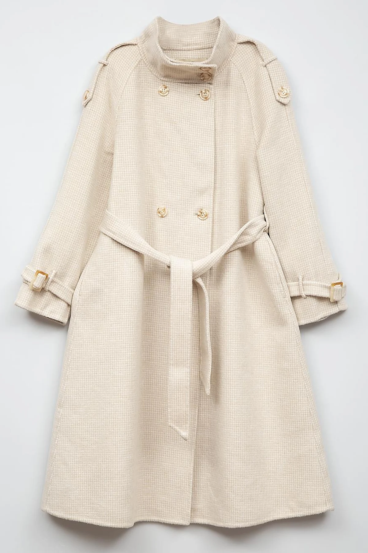 Premium High Collar Double Breasted Belted Stash Coat Cream