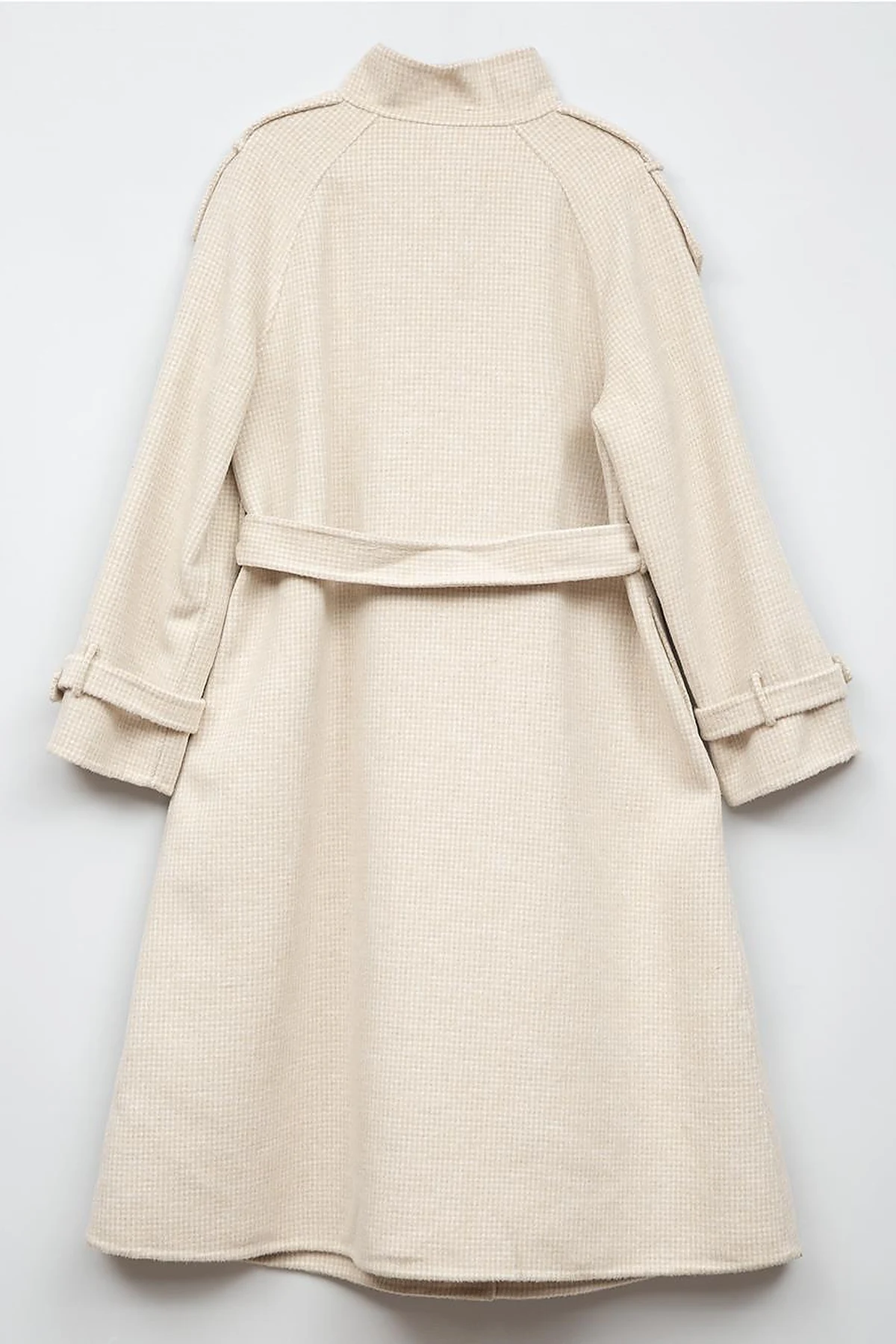 Premium High Collar Double Breasted Belted Stash Coat Cream