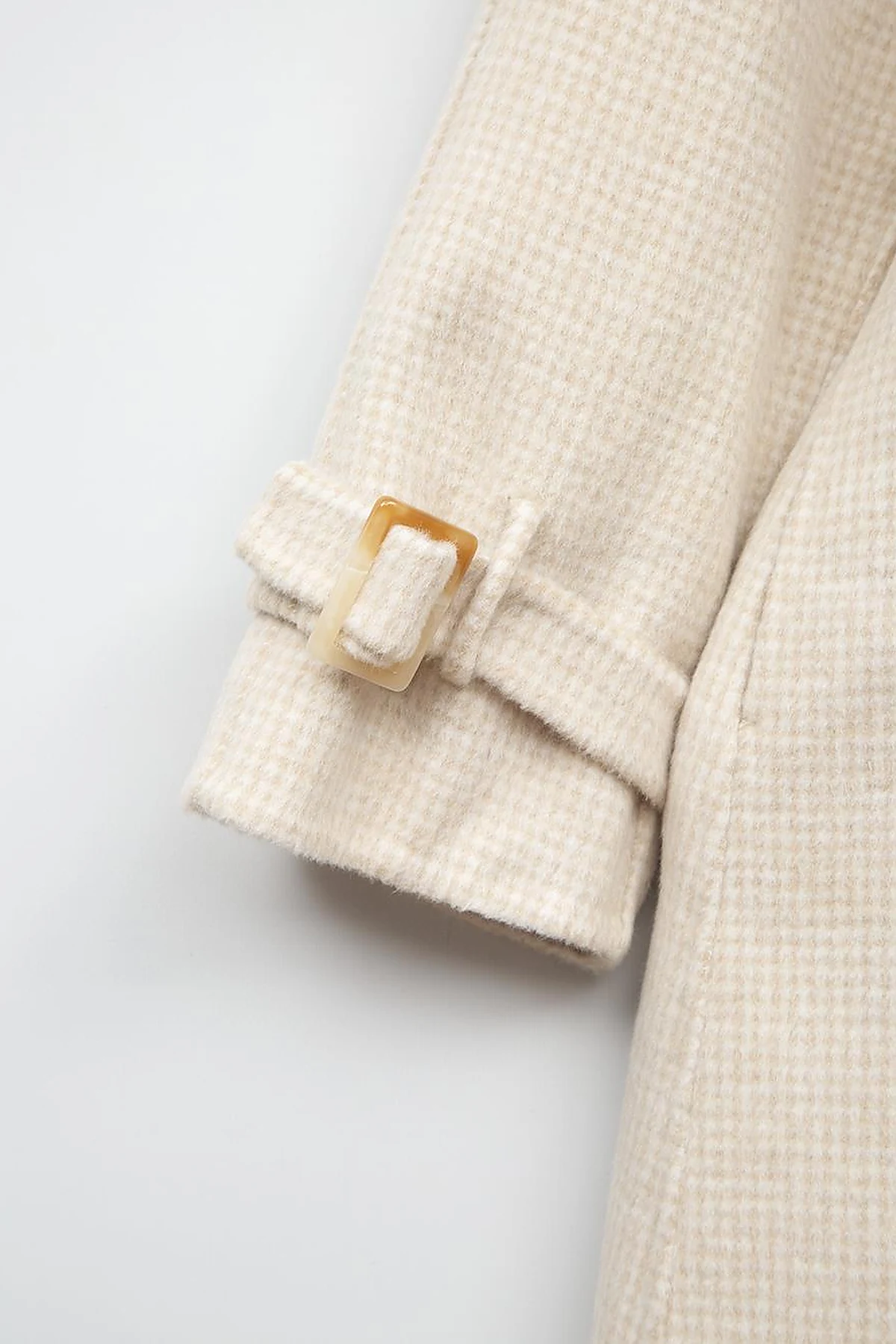 Premium High Collar Double Breasted Belted Stash Coat Cream