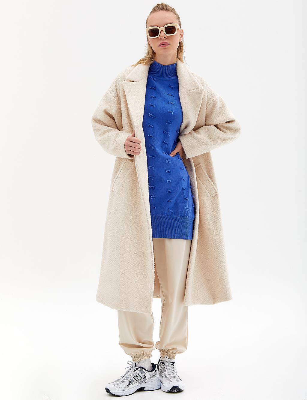 Wide Collar Double Button Coat Sand Beige