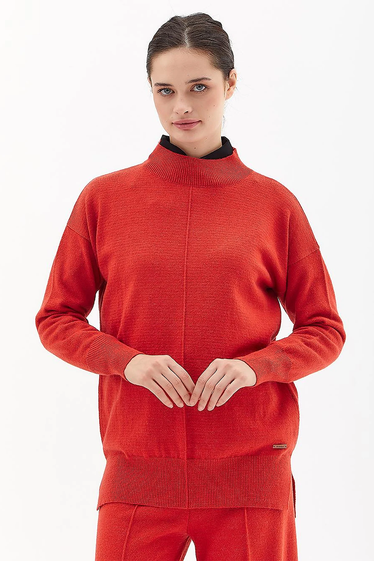 Drop-Shoulder Half Turtleneck Knit Tunic Tile