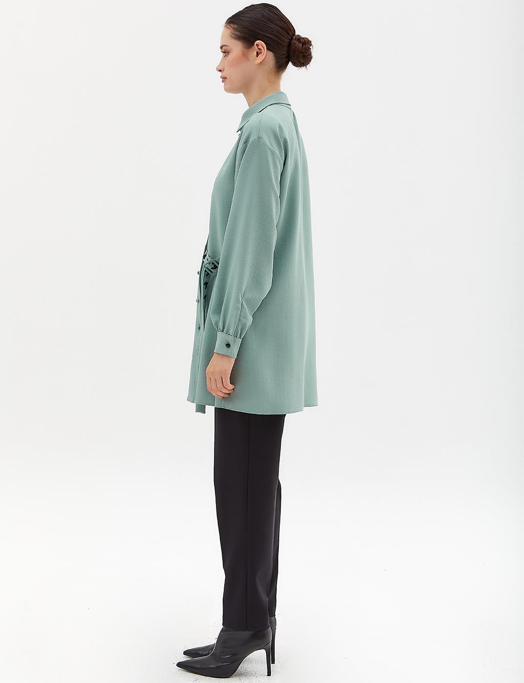 Goose Feet Embroidered Buttoned Shirt Ice Green