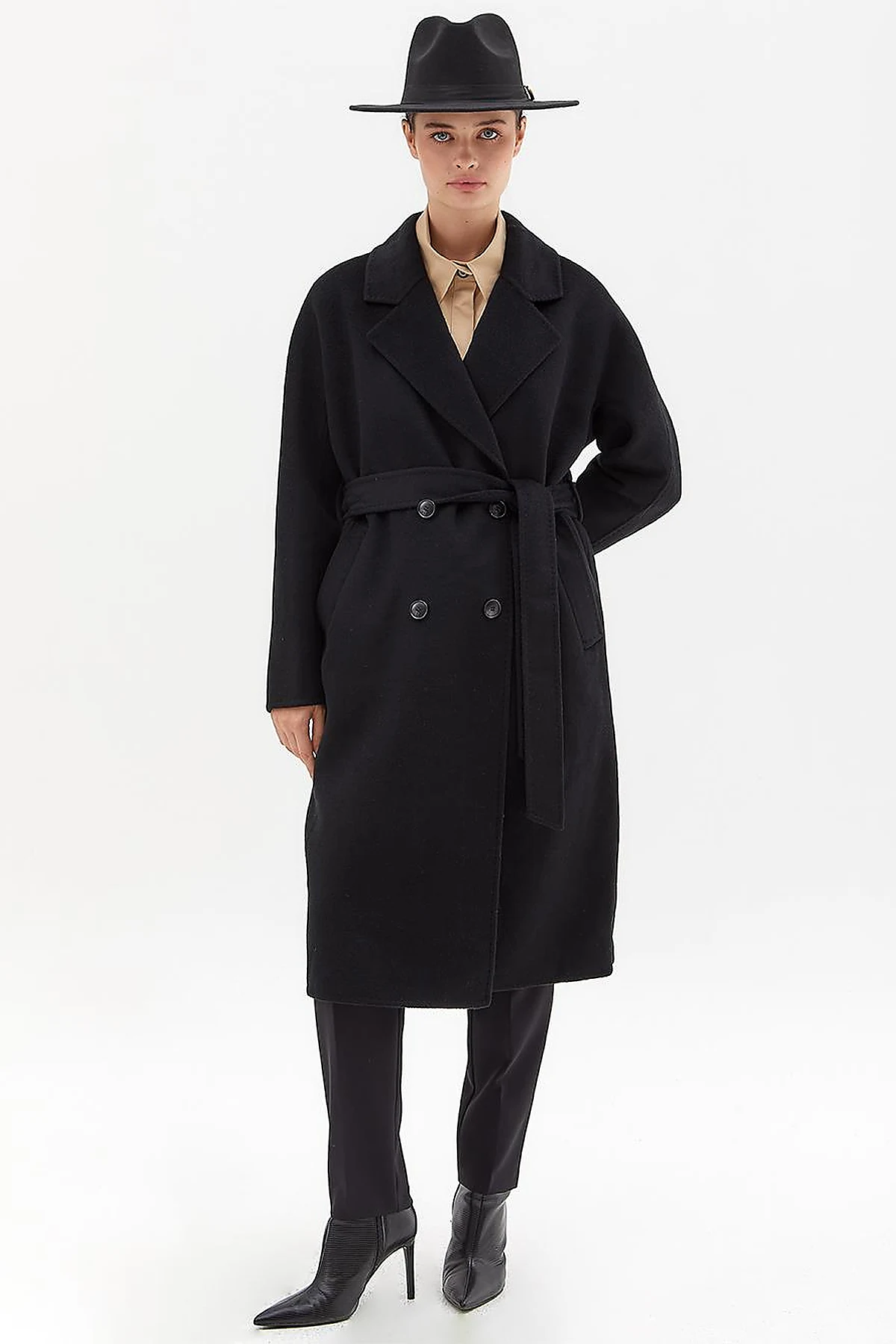 Premium Wool Stitching Detailed Coat Black