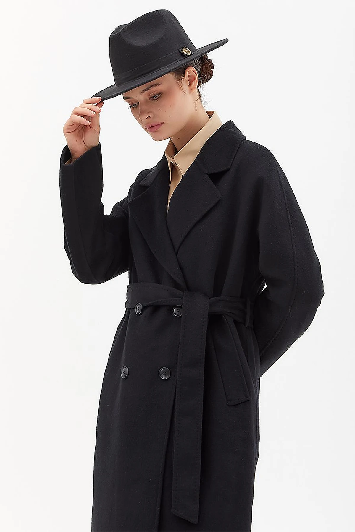 Premium Wool Stitching Detailed Coat Black