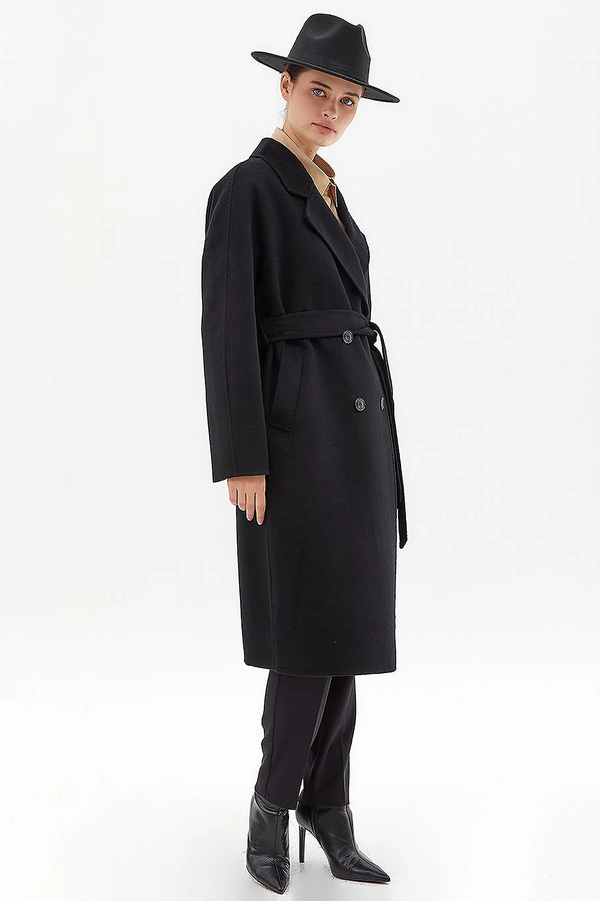 Premium Wool Stitching Detailed Coat Black