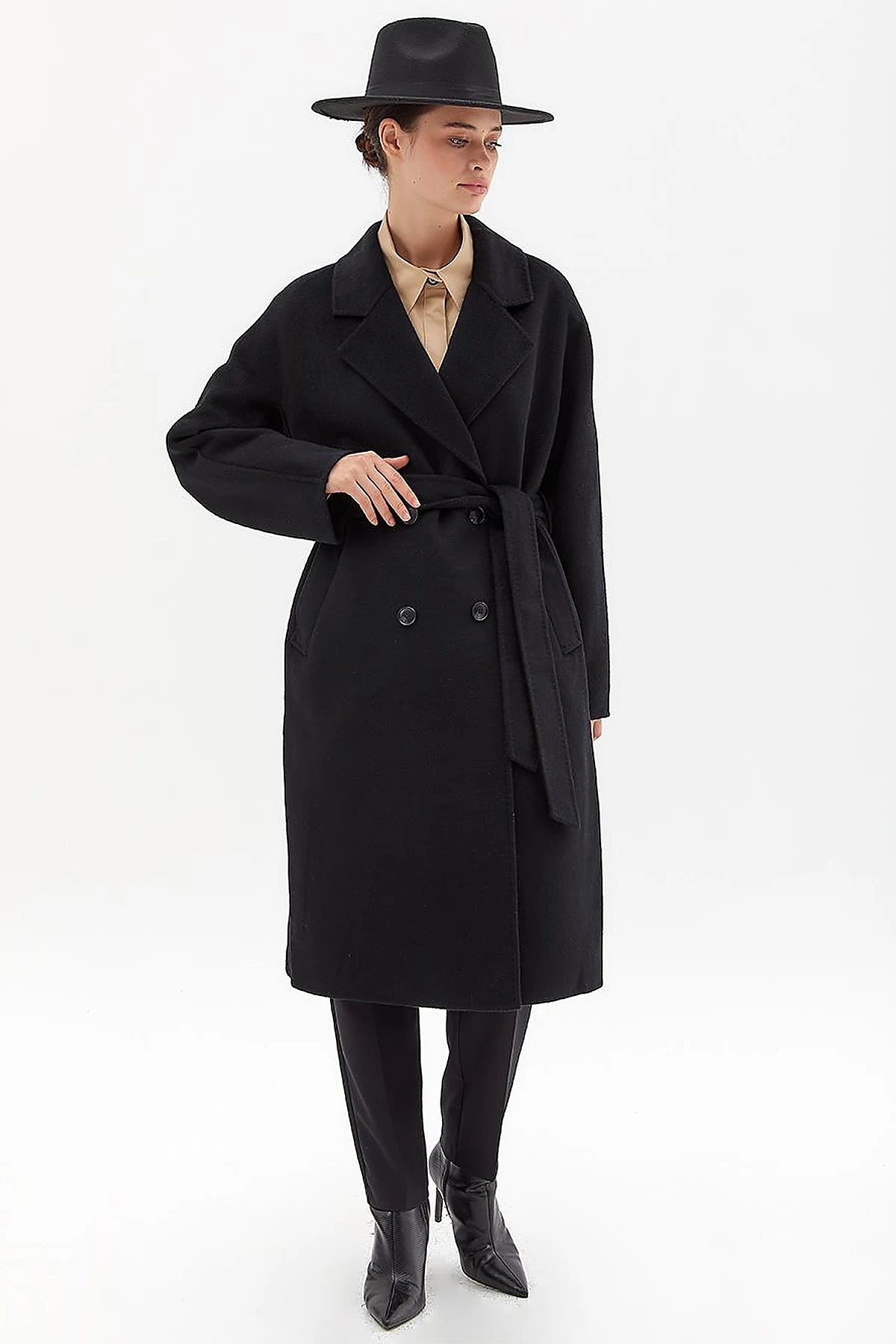 Premium Wool Stitching Detailed Coat Black
