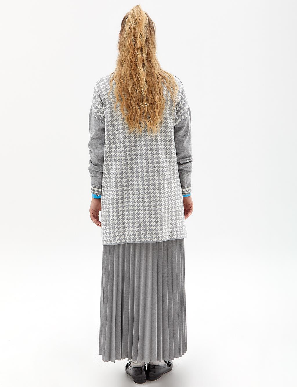 Houndstooth Patterned Knitwear Tunic Gray