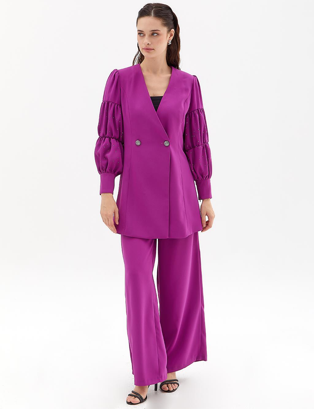 Watermelon Sleeve Double Breasted Buttoned Double Suit Purple