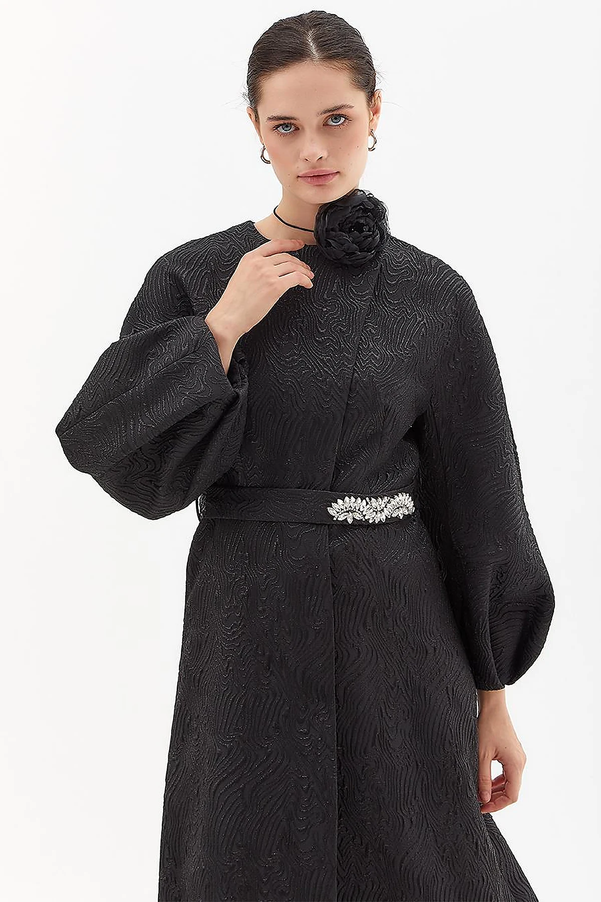 Jacquard Animal Print Pattern Jacket Black