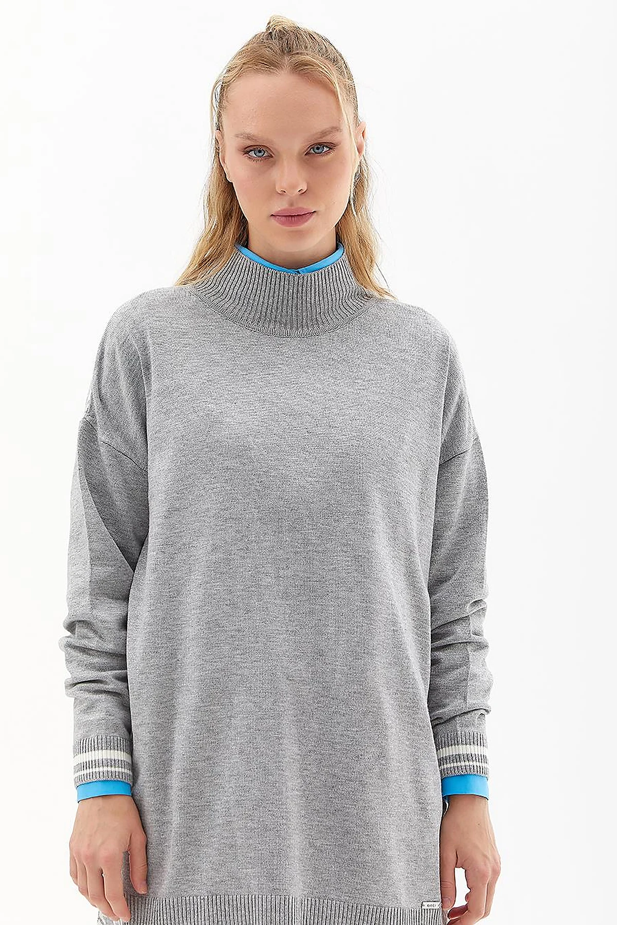 Houndstooth Patterned Knitwear Tunic Gray