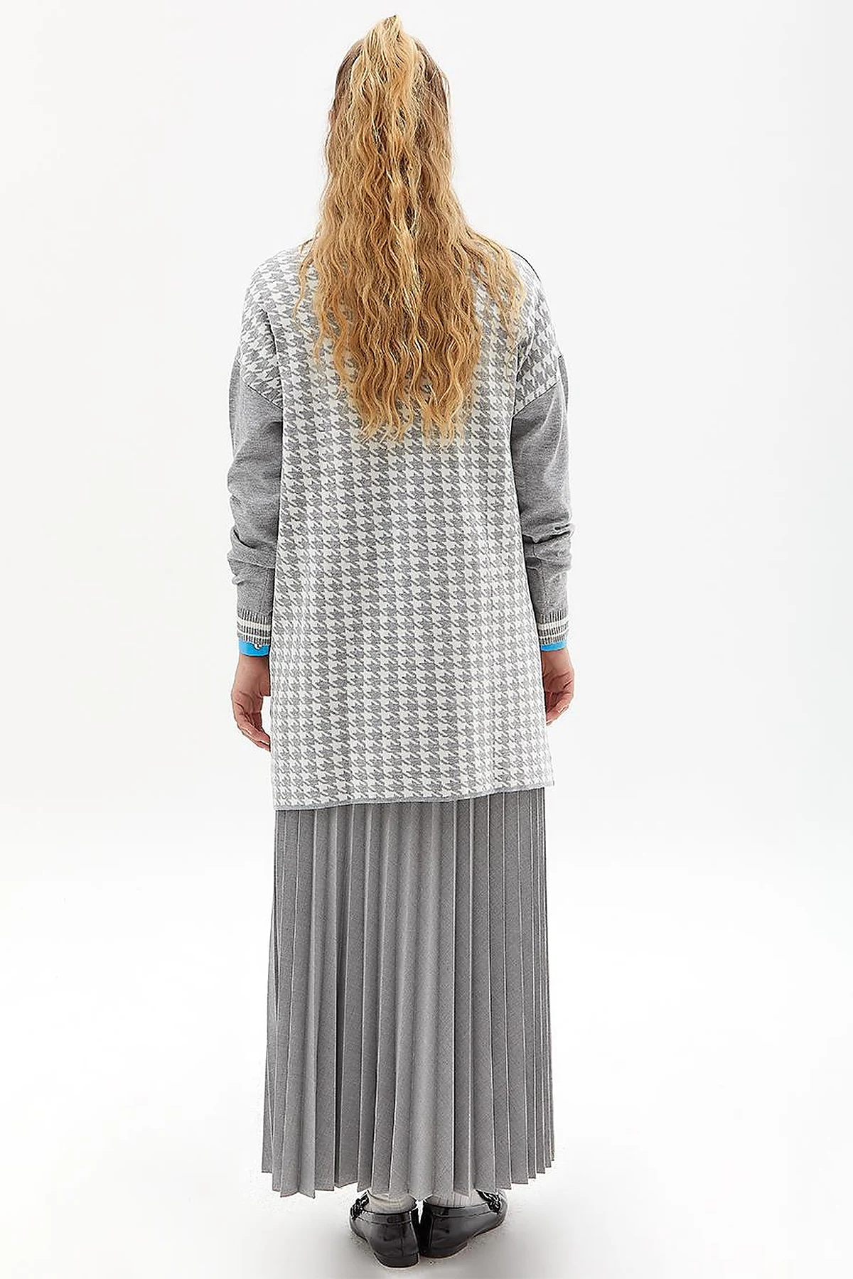 Houndstooth Patterned Knitwear Tunic Gray
