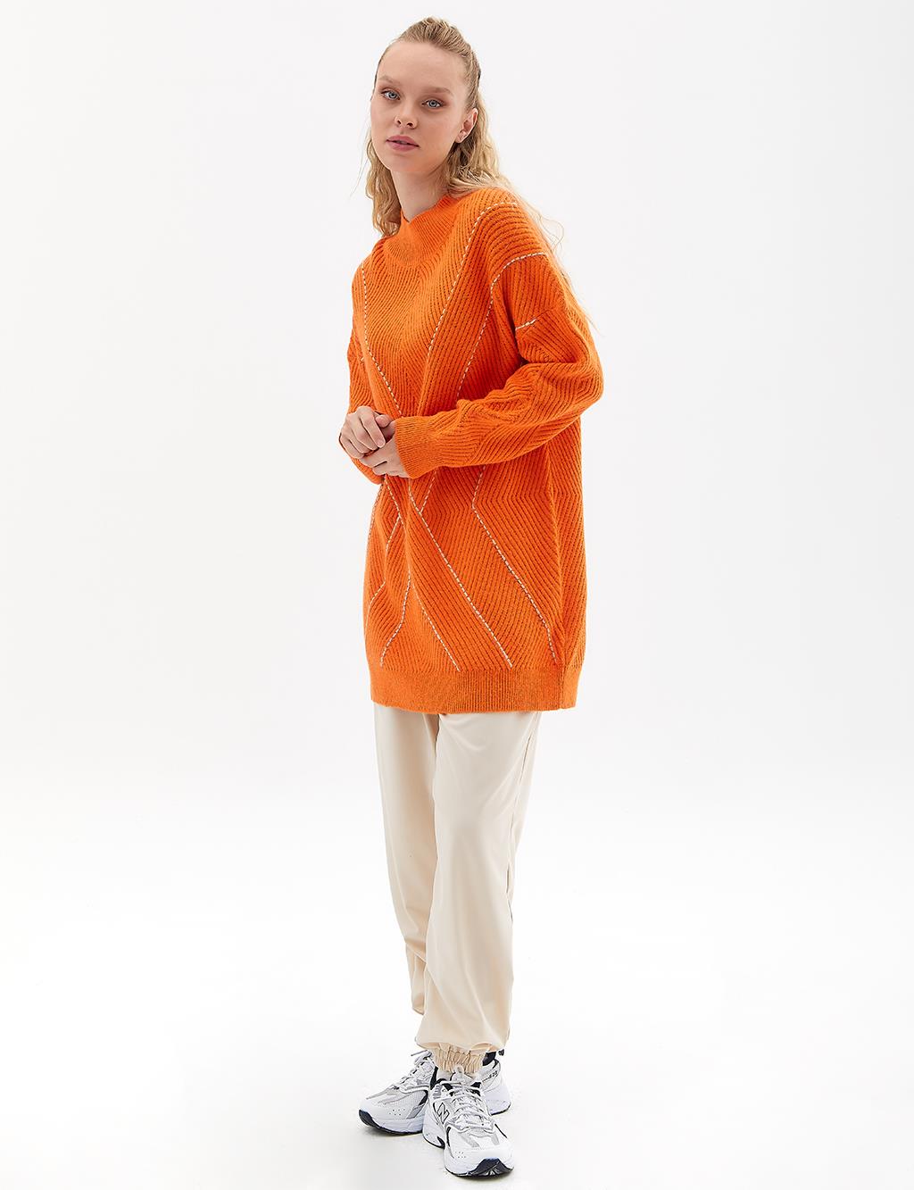 Exclusive Half Turtleneck Knitwear Tunic Orange