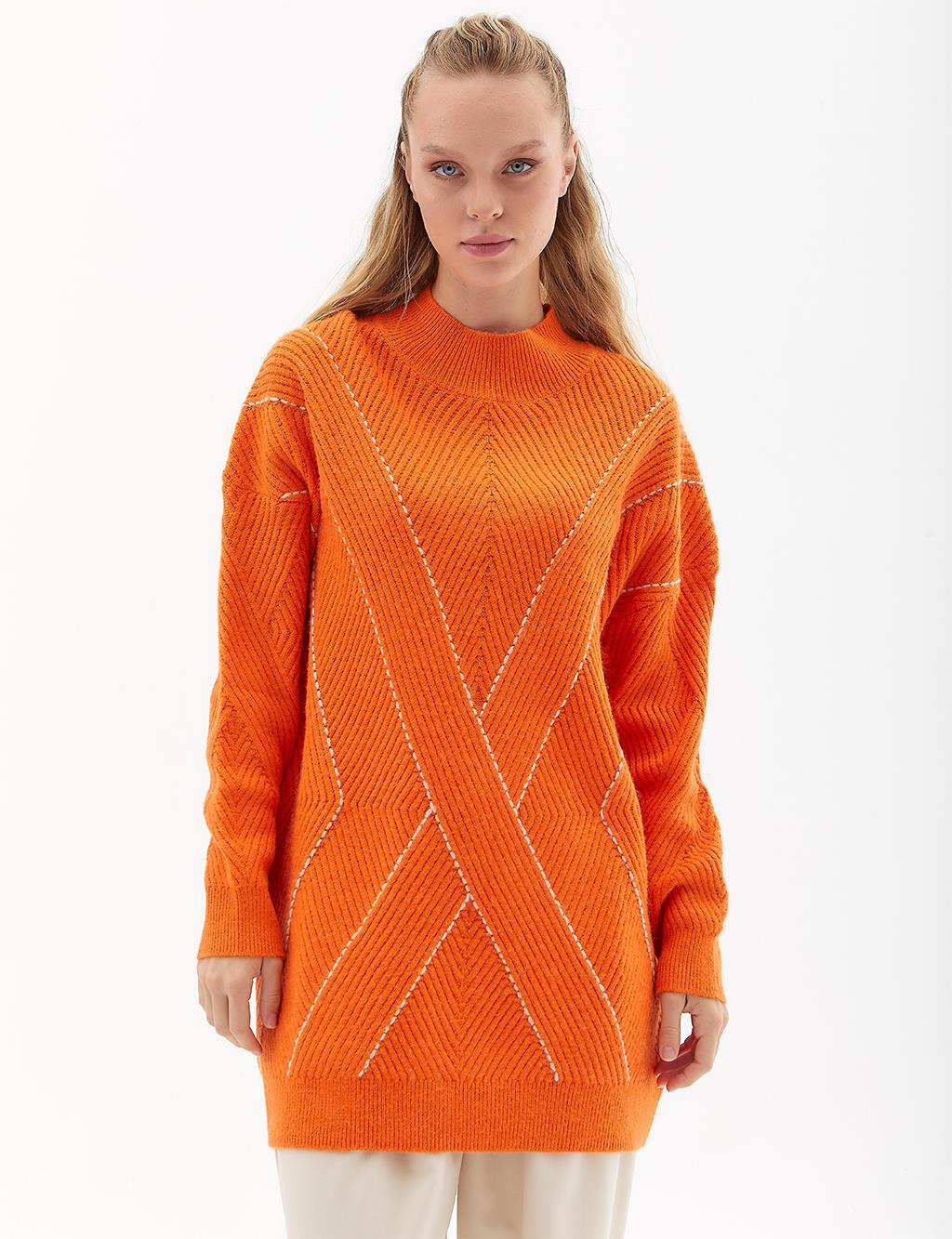 Exclusive Half Turtleneck Knitwear Tunic Orange