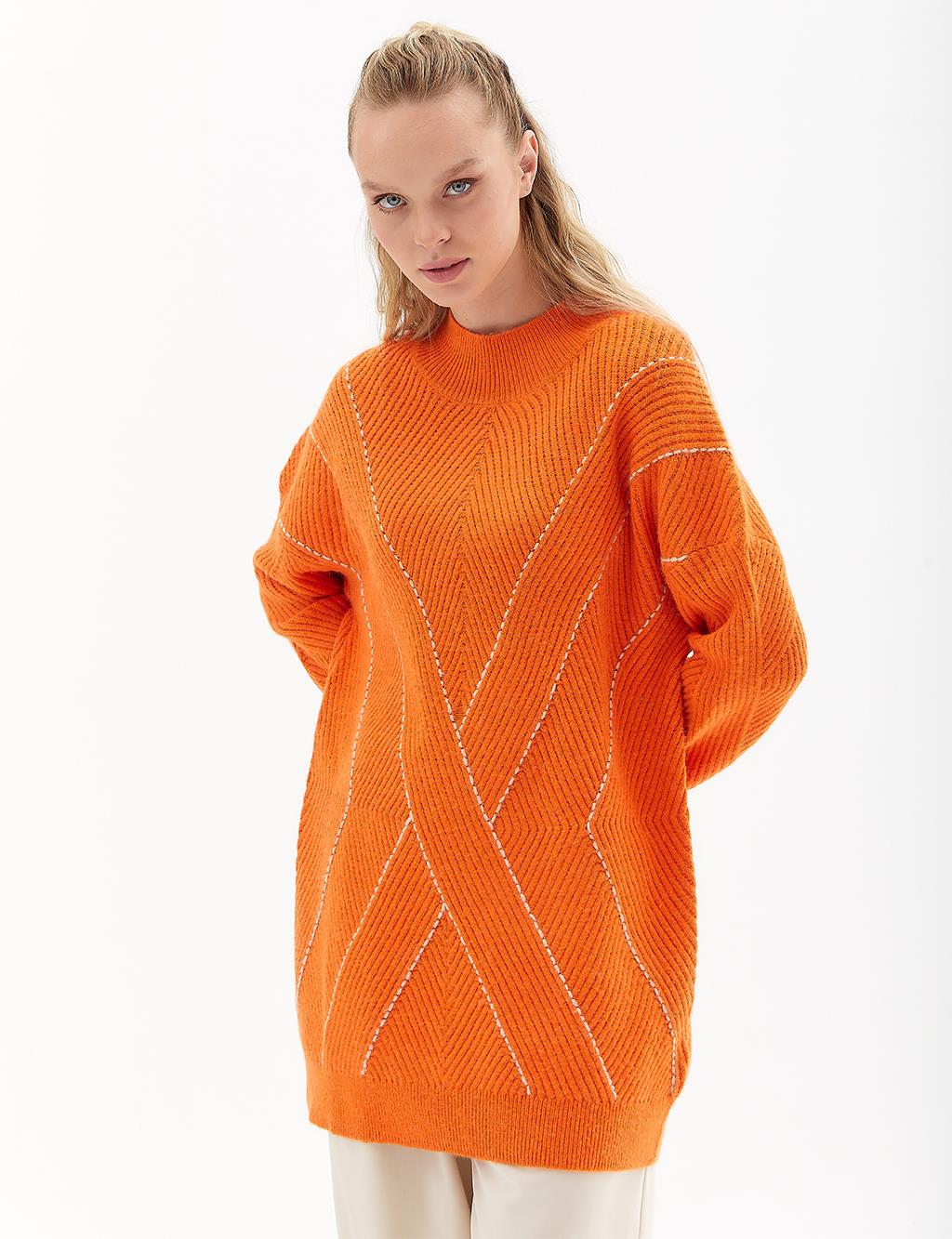 Exclusive Half Turtleneck Knitwear Tunic Orange