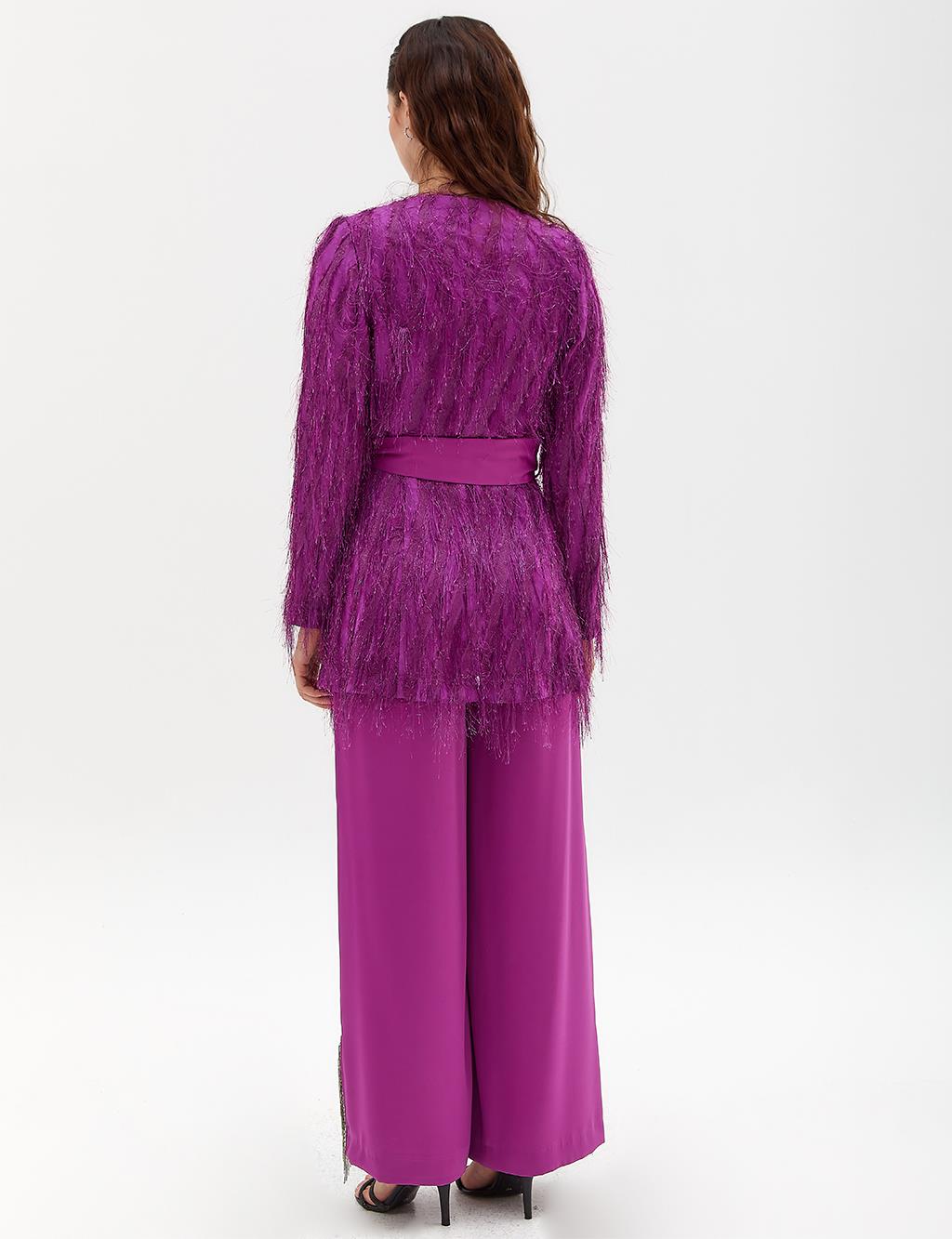 Glitter Tassel Fringe Detailed Double Suit Purple