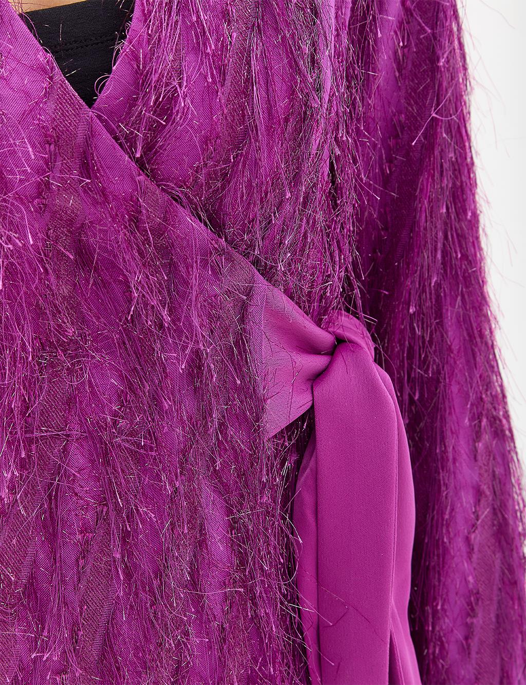 Glitter Tassel Fringe Detailed Double Suit Purple