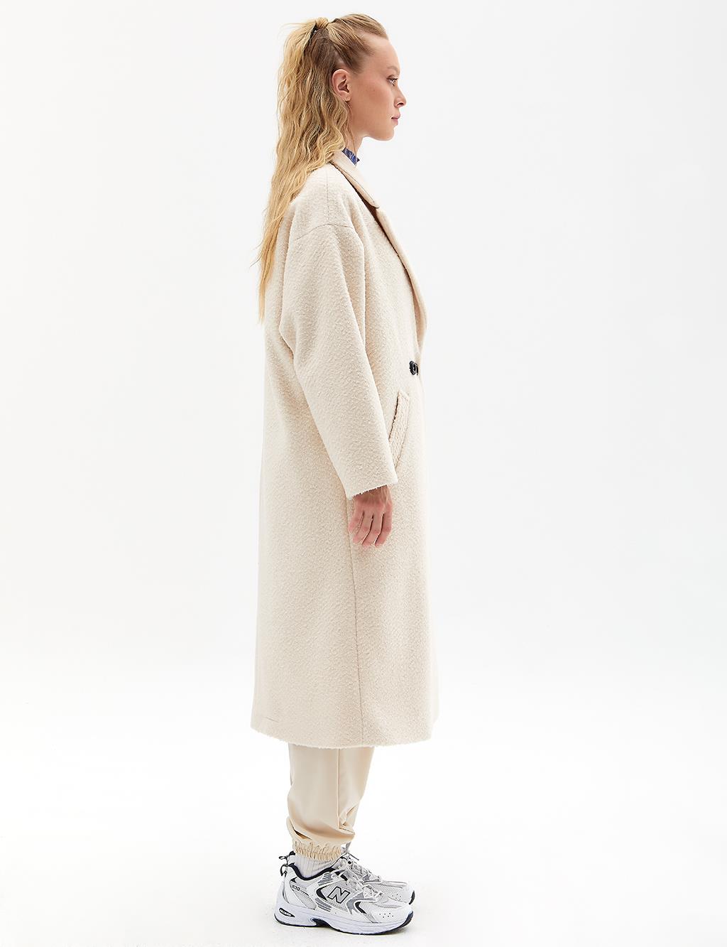 Wide Collar Double Button Coat Sand Beige