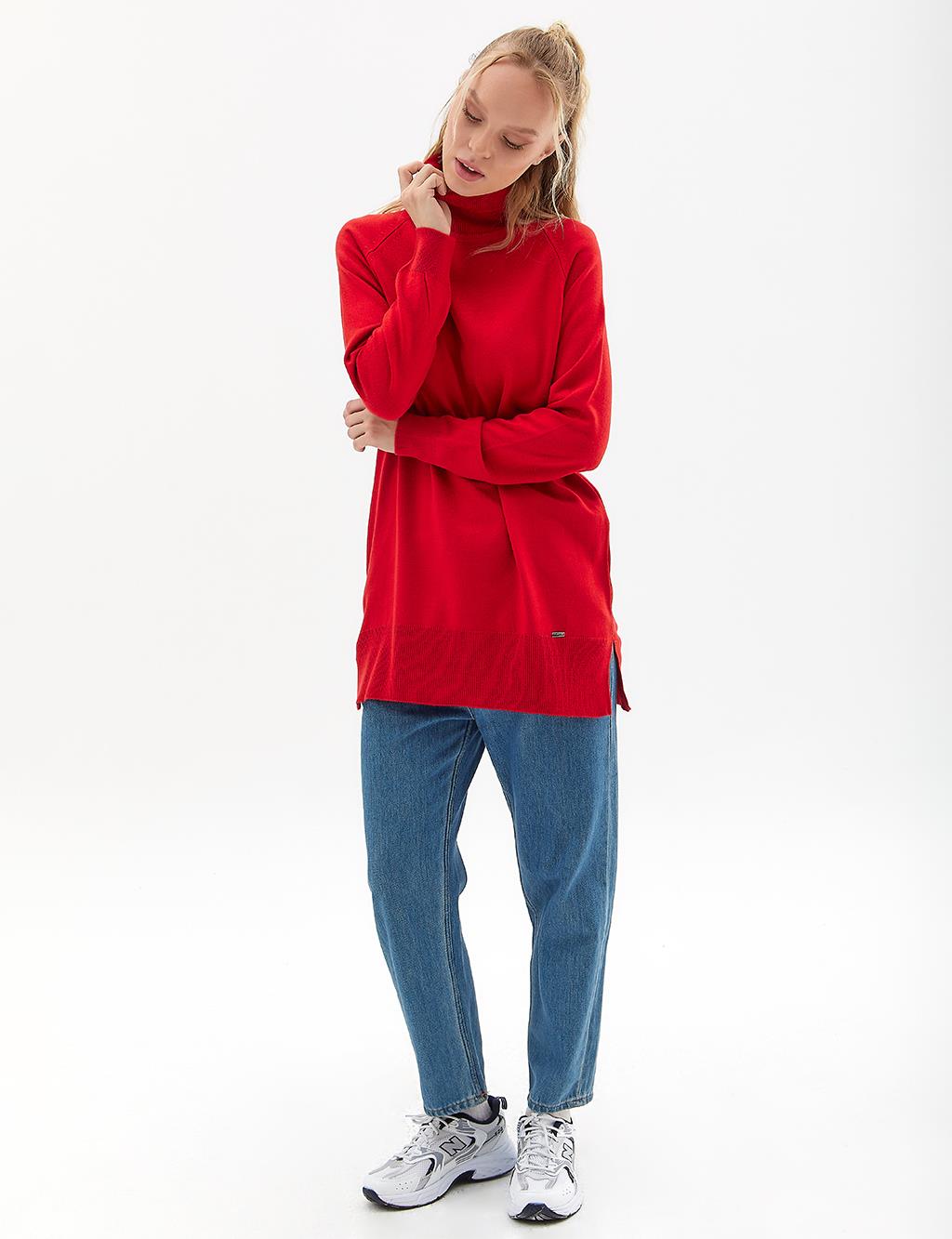 Turtleneck Knitwear Tunic Red