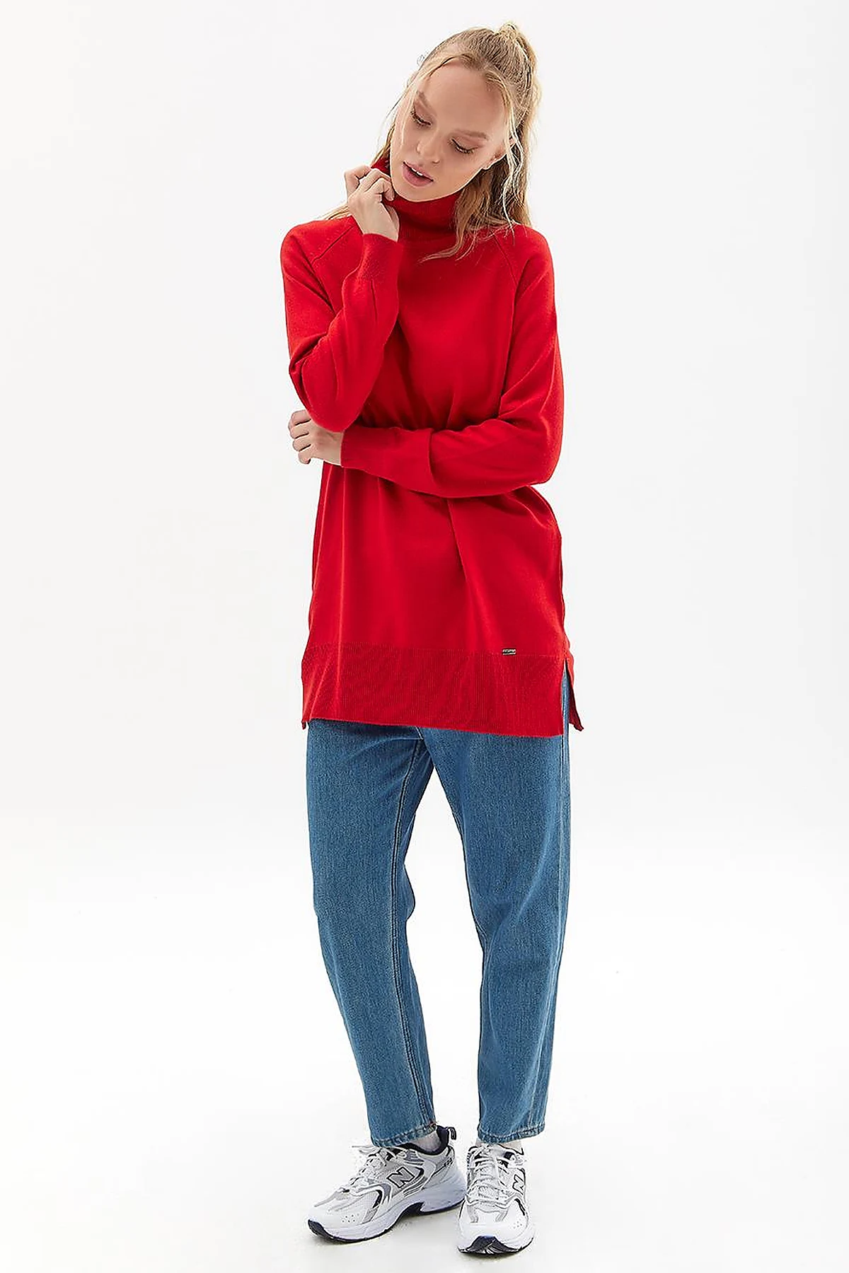 Turtleneck Knitwear Tunic Red