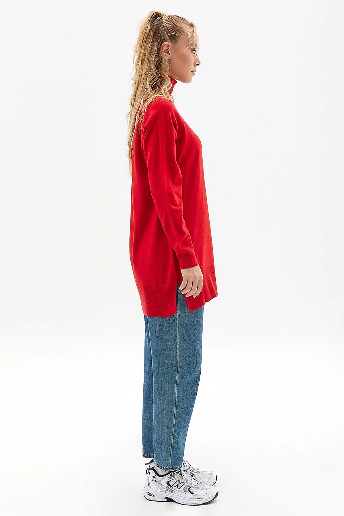 Turtleneck Knitwear Tunic Red