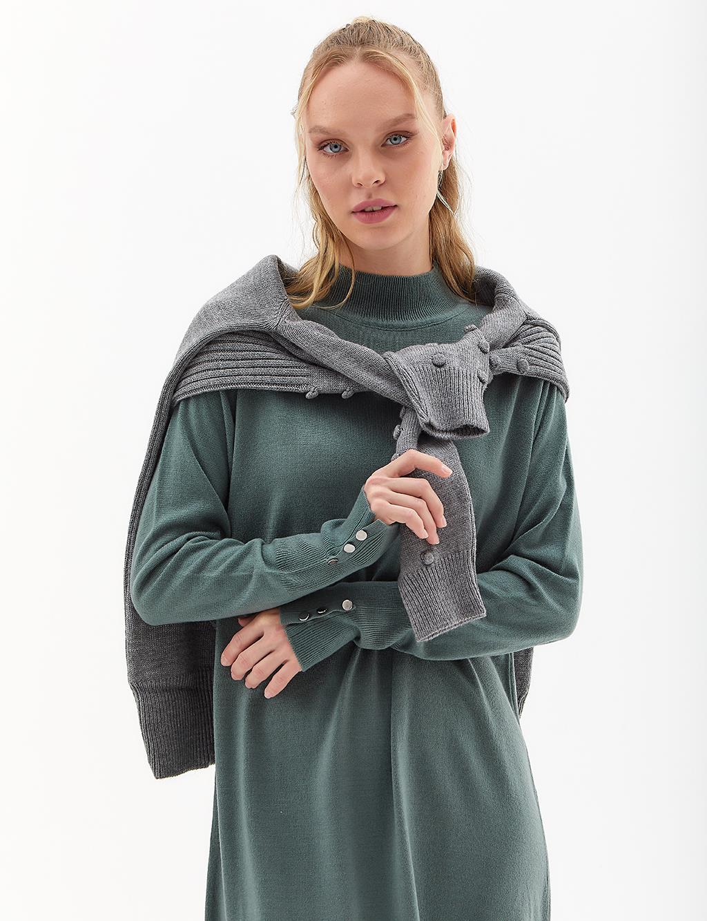 Half Turtleneck Knitwear Dress Mold Green