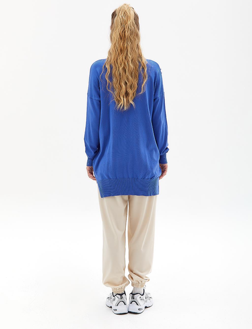 Decorative Tassel Knitwear Tunic Indigo